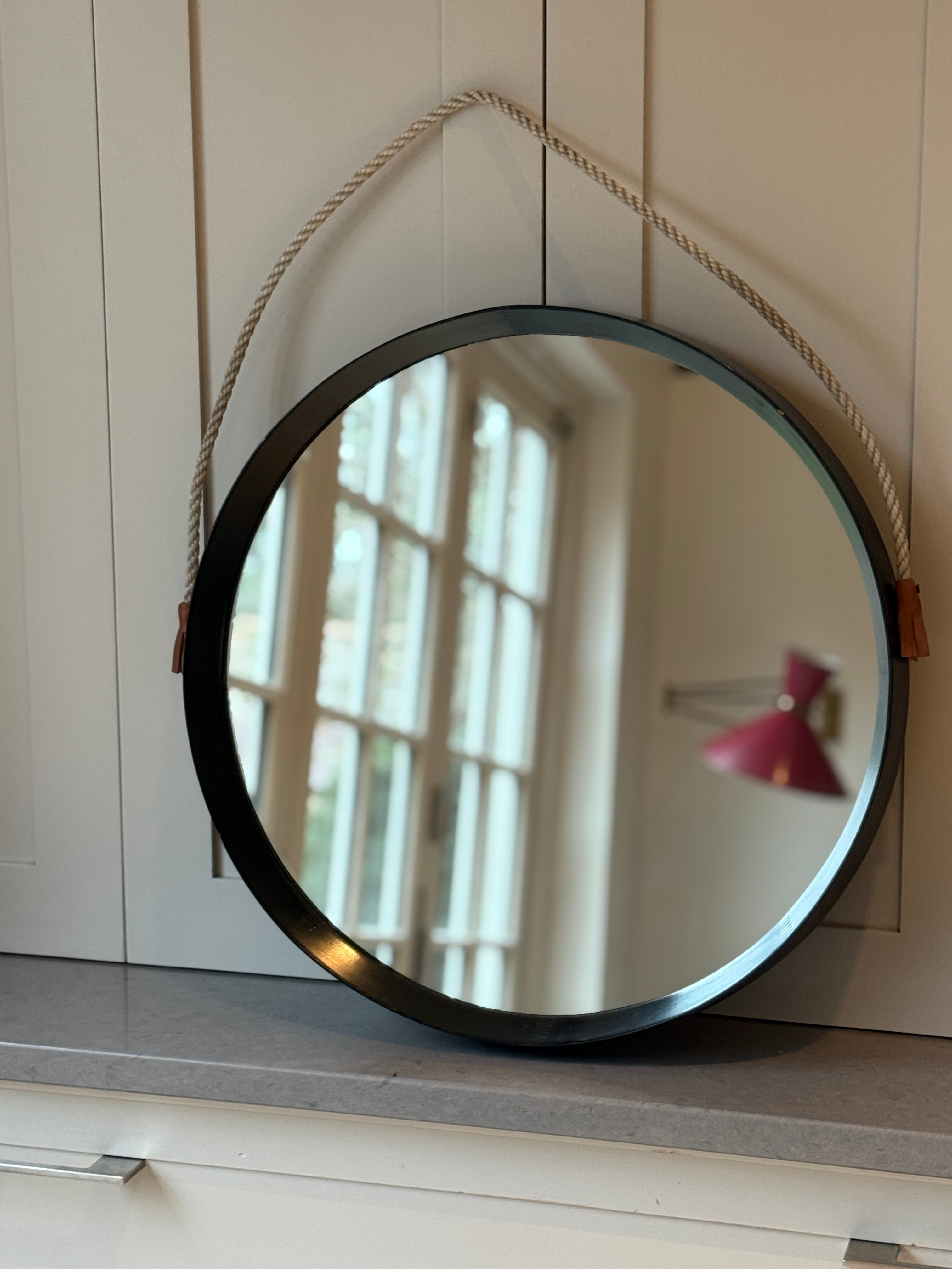 Black Round Lacquered Rope Mirror