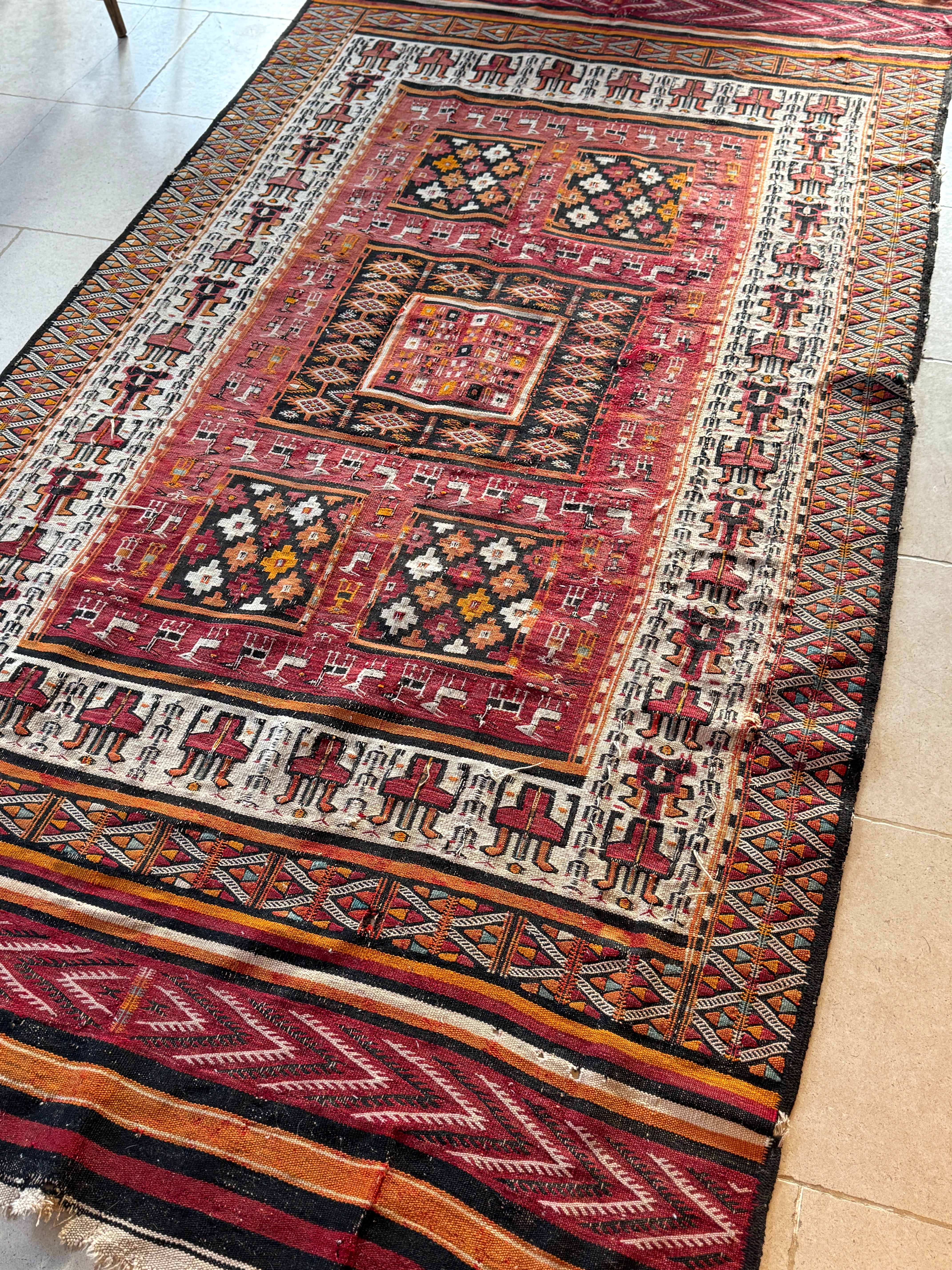 Vintage Polychrome Turkish Flatweave rug