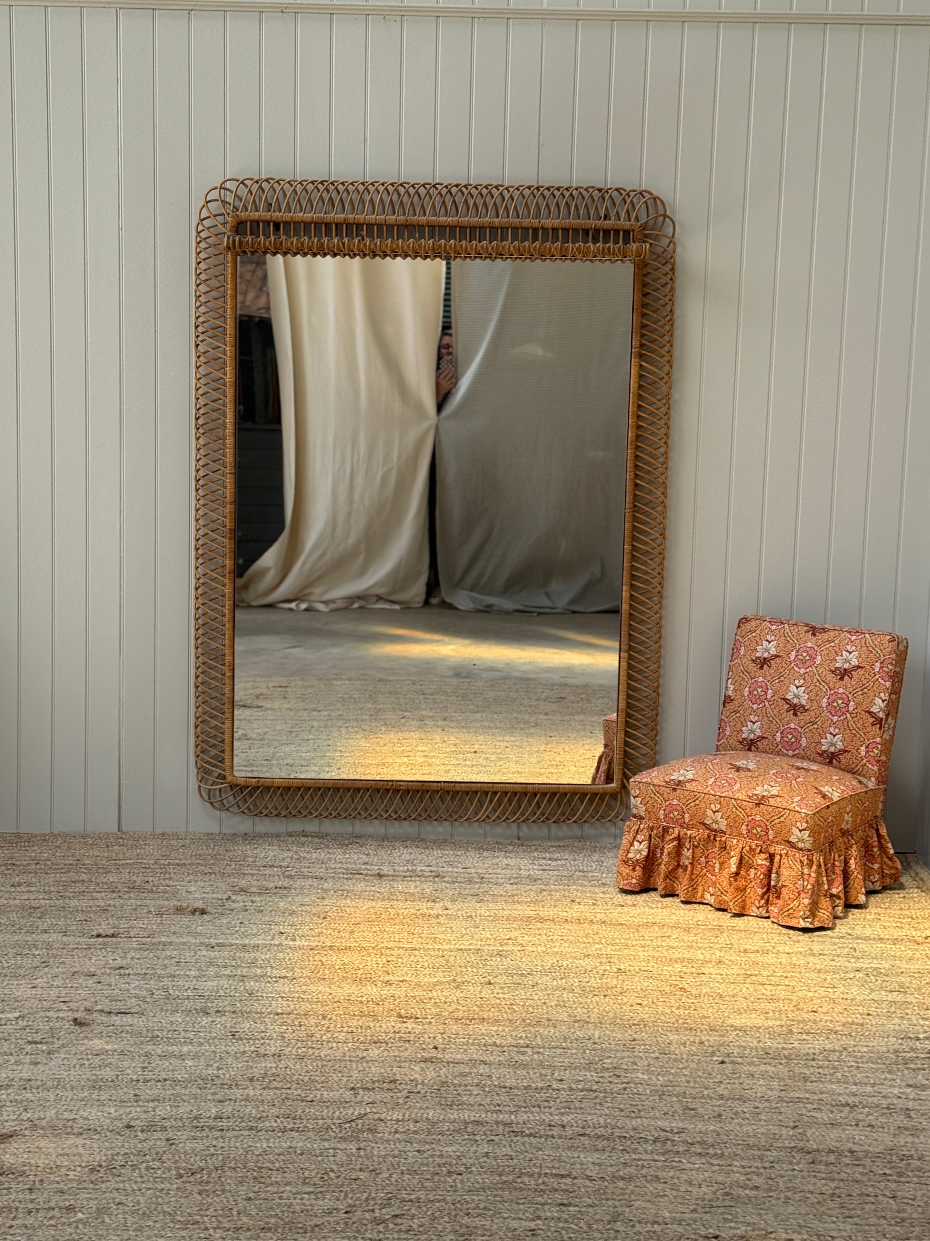 Huge Vintage Italian Cane Mirror