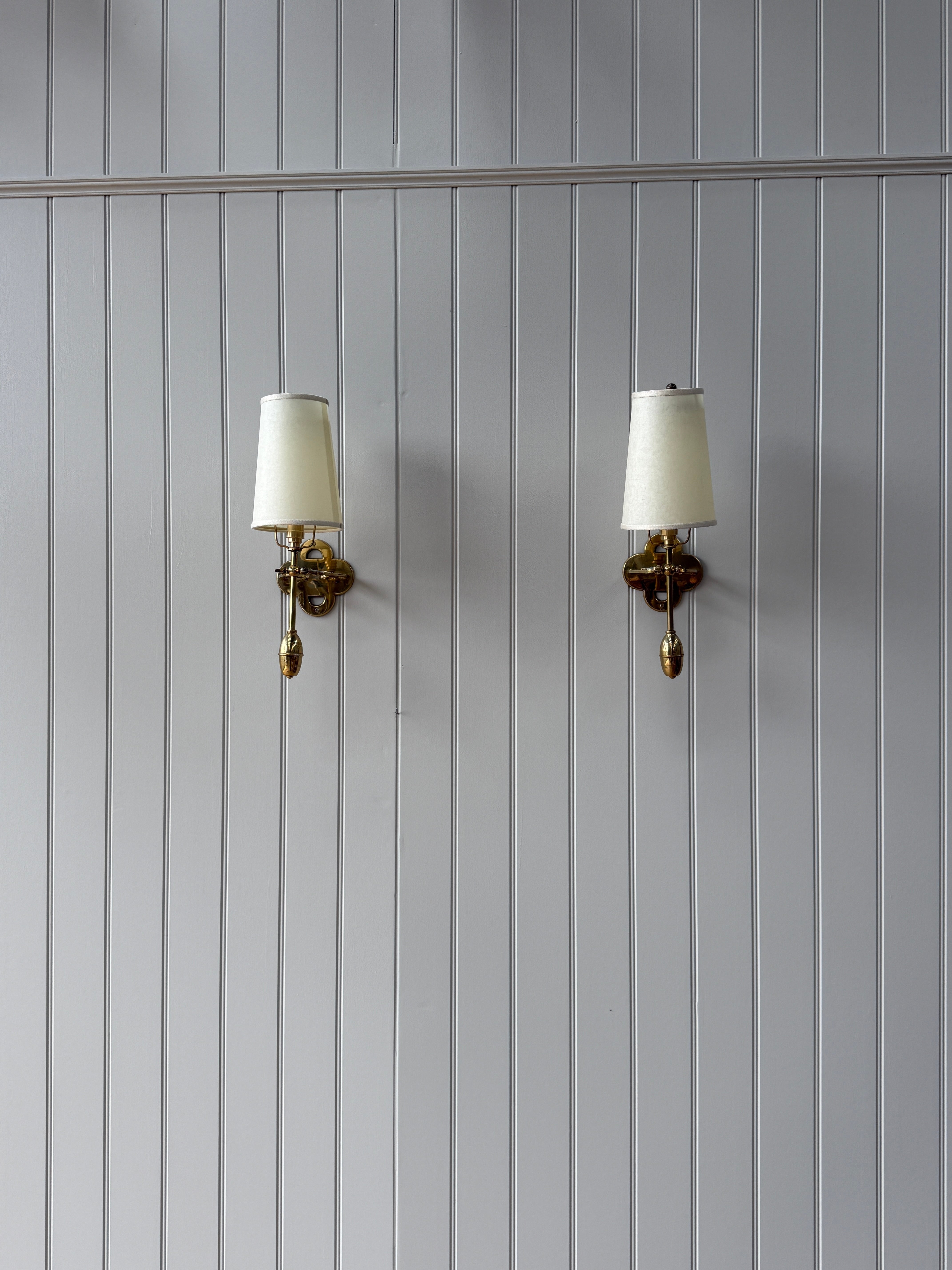 Pair of Italian Brass Wall Lights with Shades