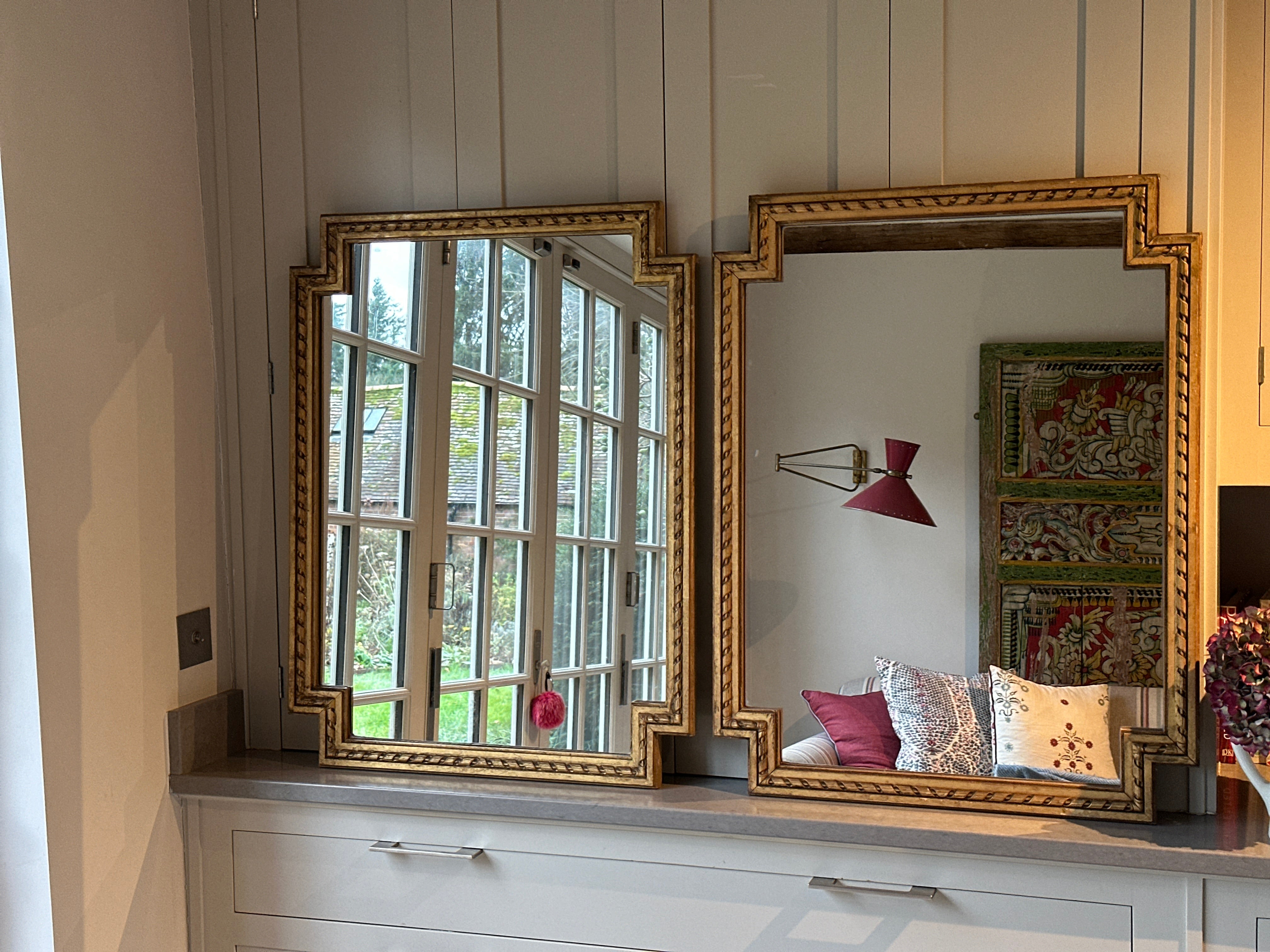 Pair of Early 20th Century Wooden Mirrors with gilt paint