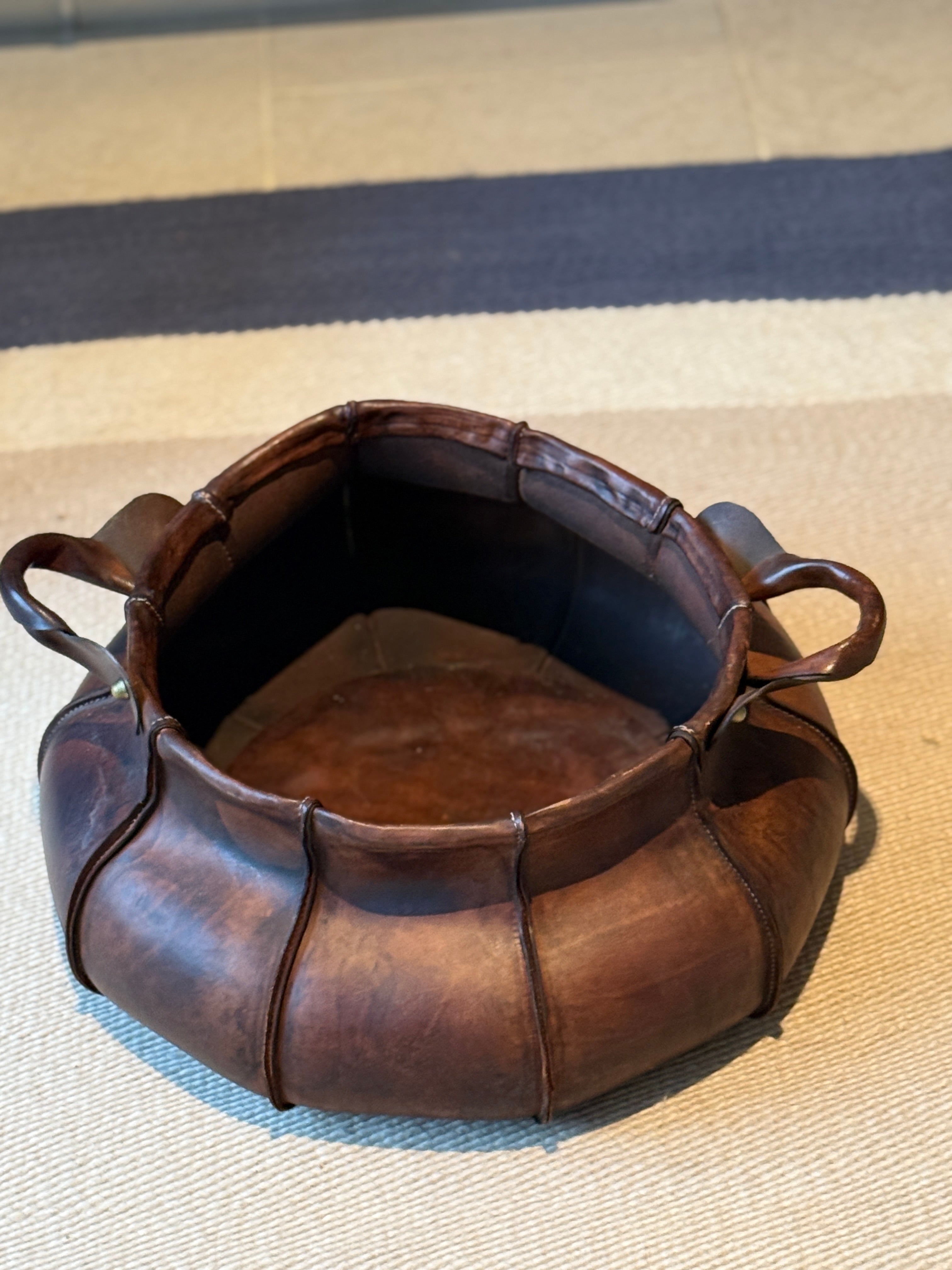 Vintage Italian Leather Storage Basket