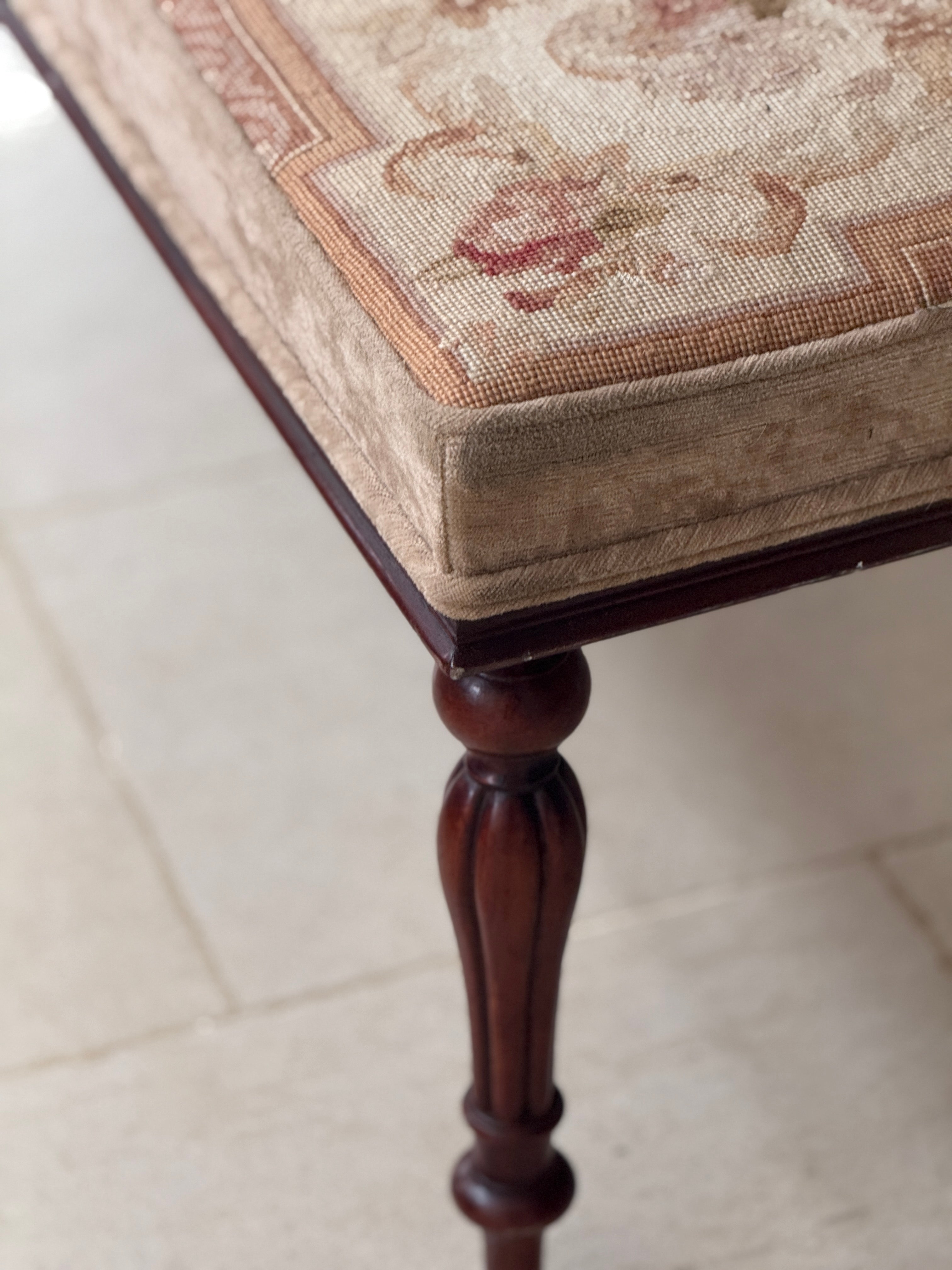 Large Victorian Ottoman Footstool with Needlepoint Top