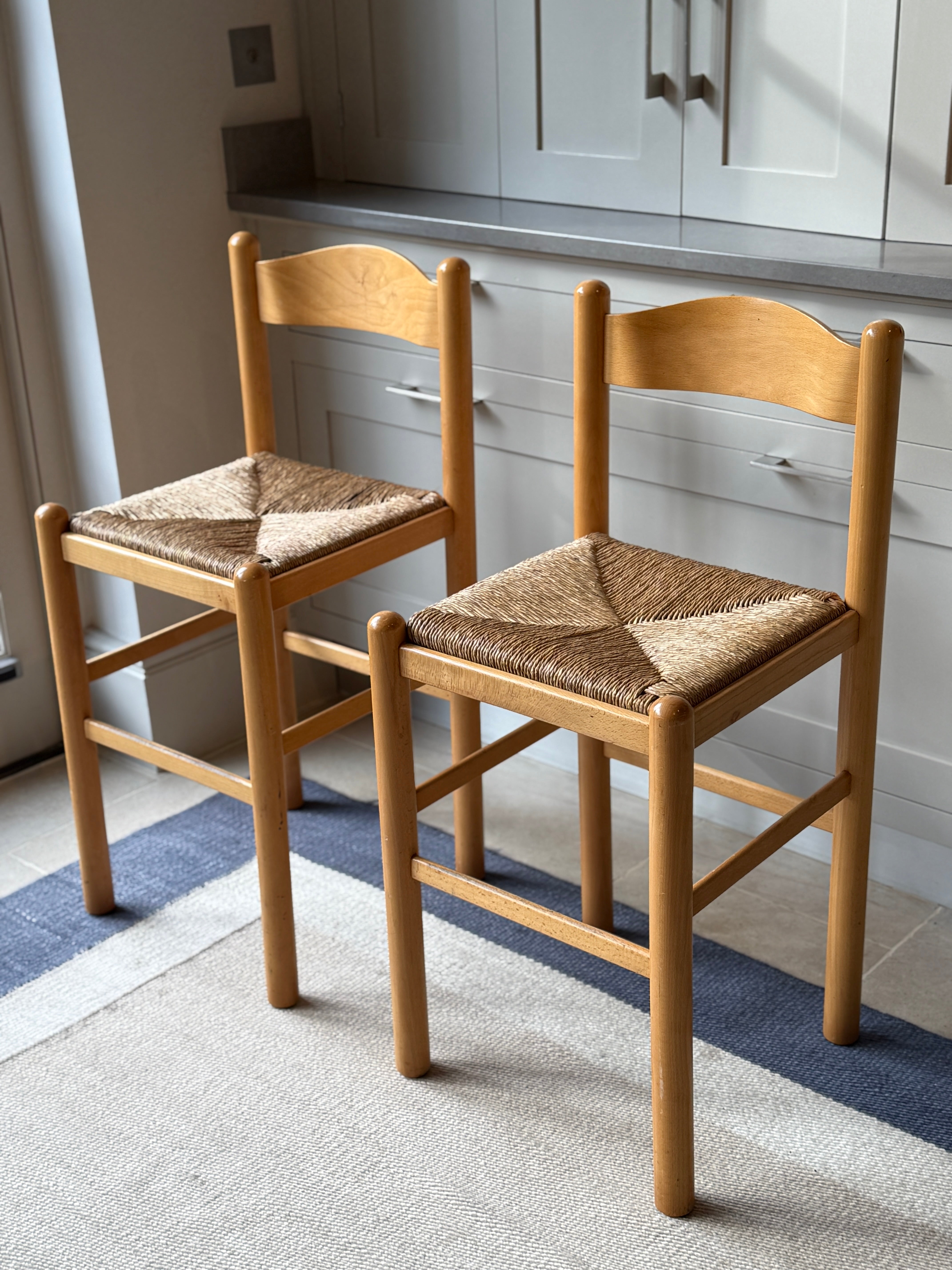 Pair of Vintage Rush Seat Bar Stools