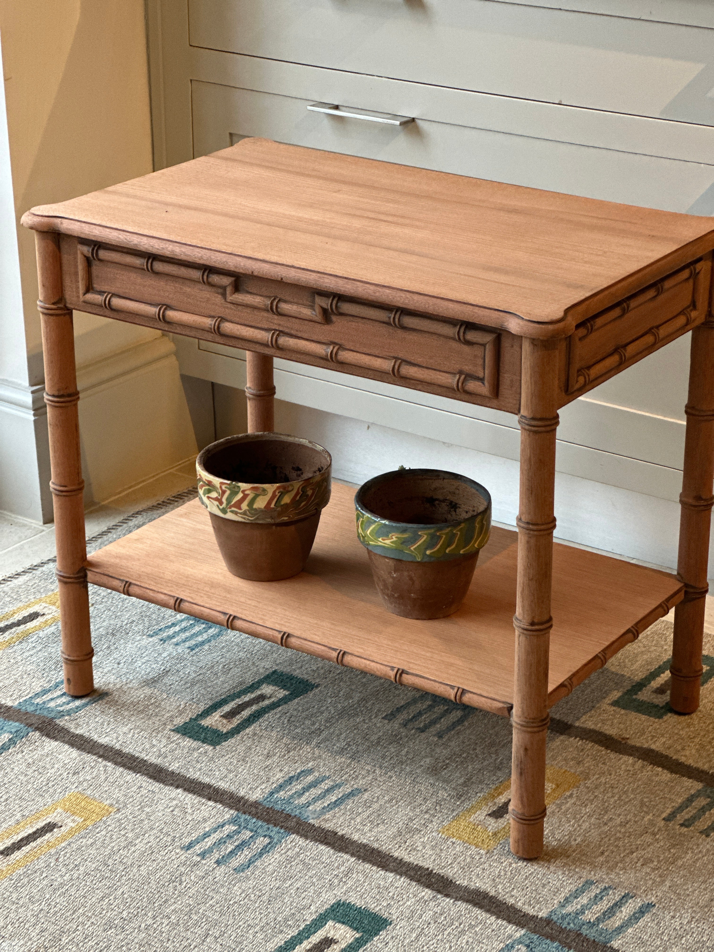 Charming Vintage Mahogany Faux Bamboo Side Table