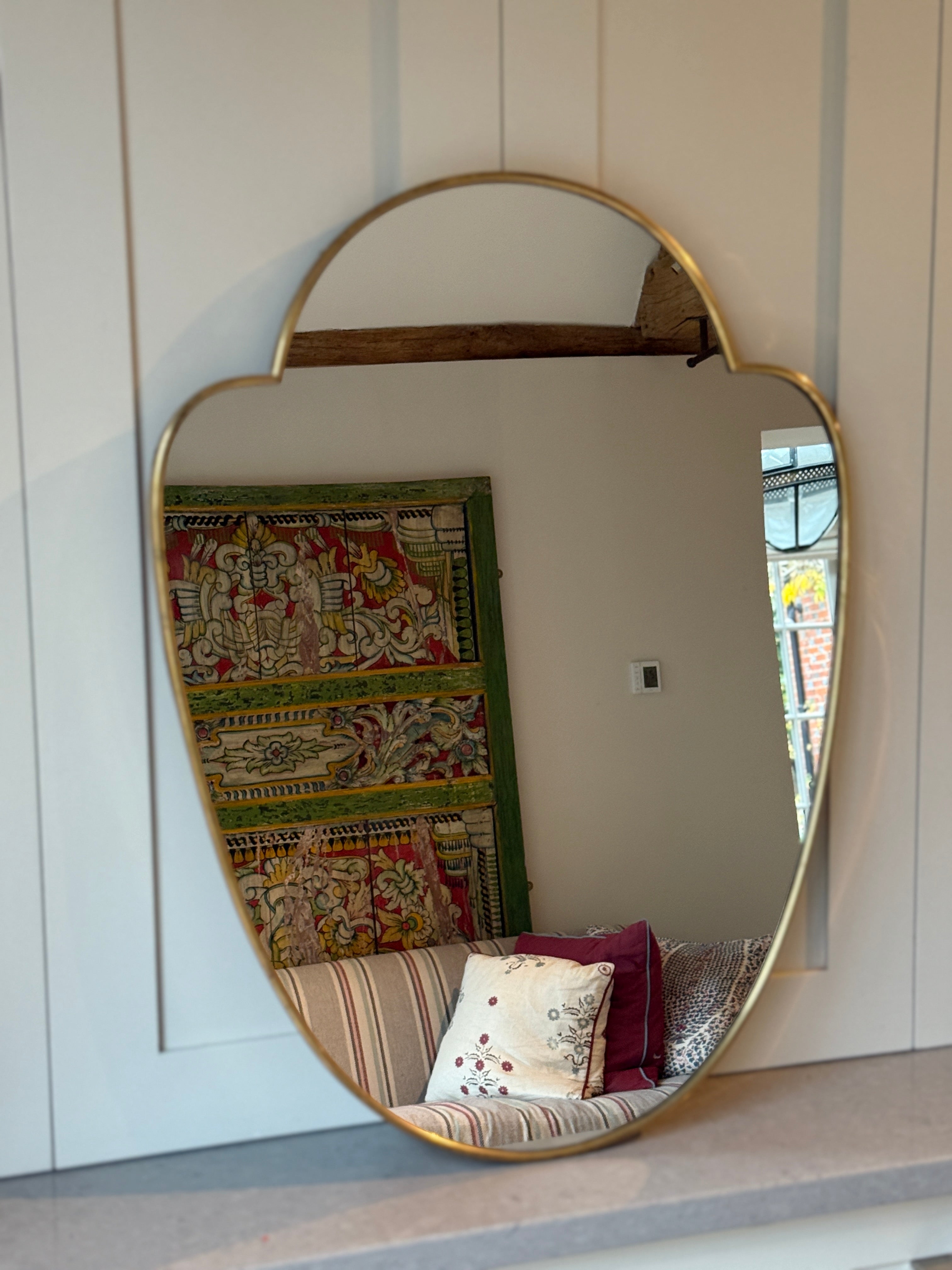 1950s Brass Italian Shield Mirror 69cm by 51cm