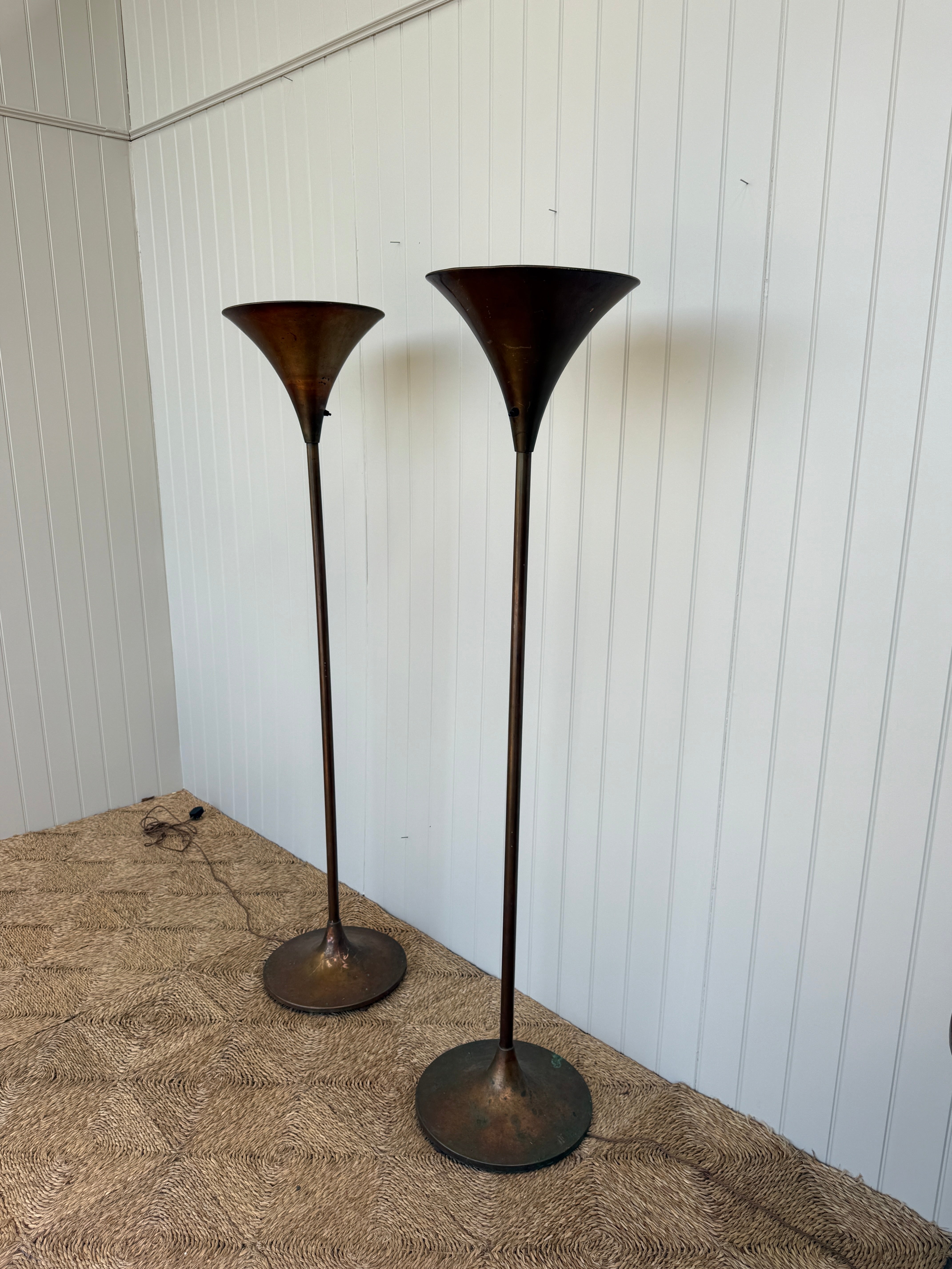 Pair of Tall Italian Copper Uplighters