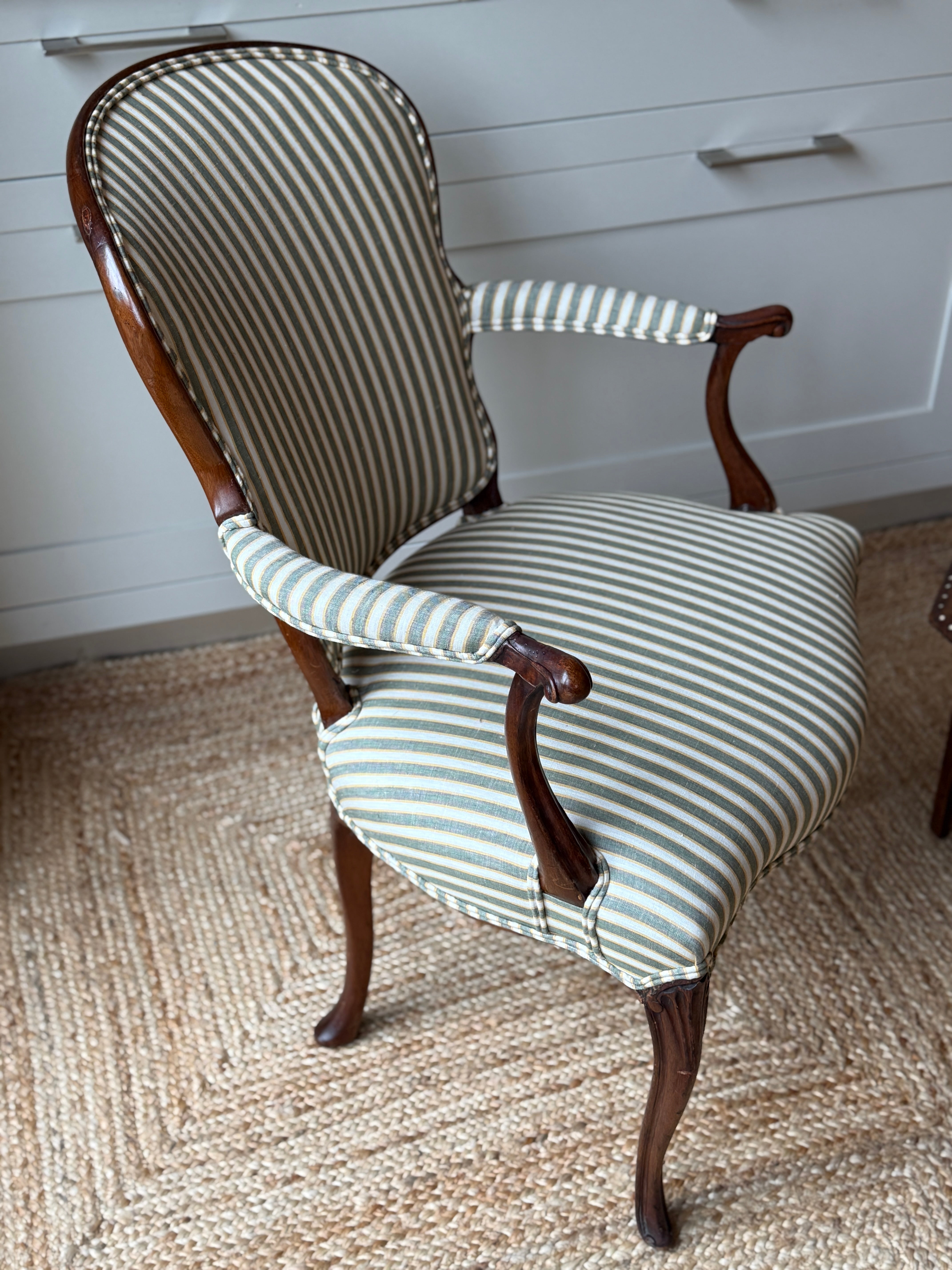 French Fauteuil Chair in Schumacher Wainscott