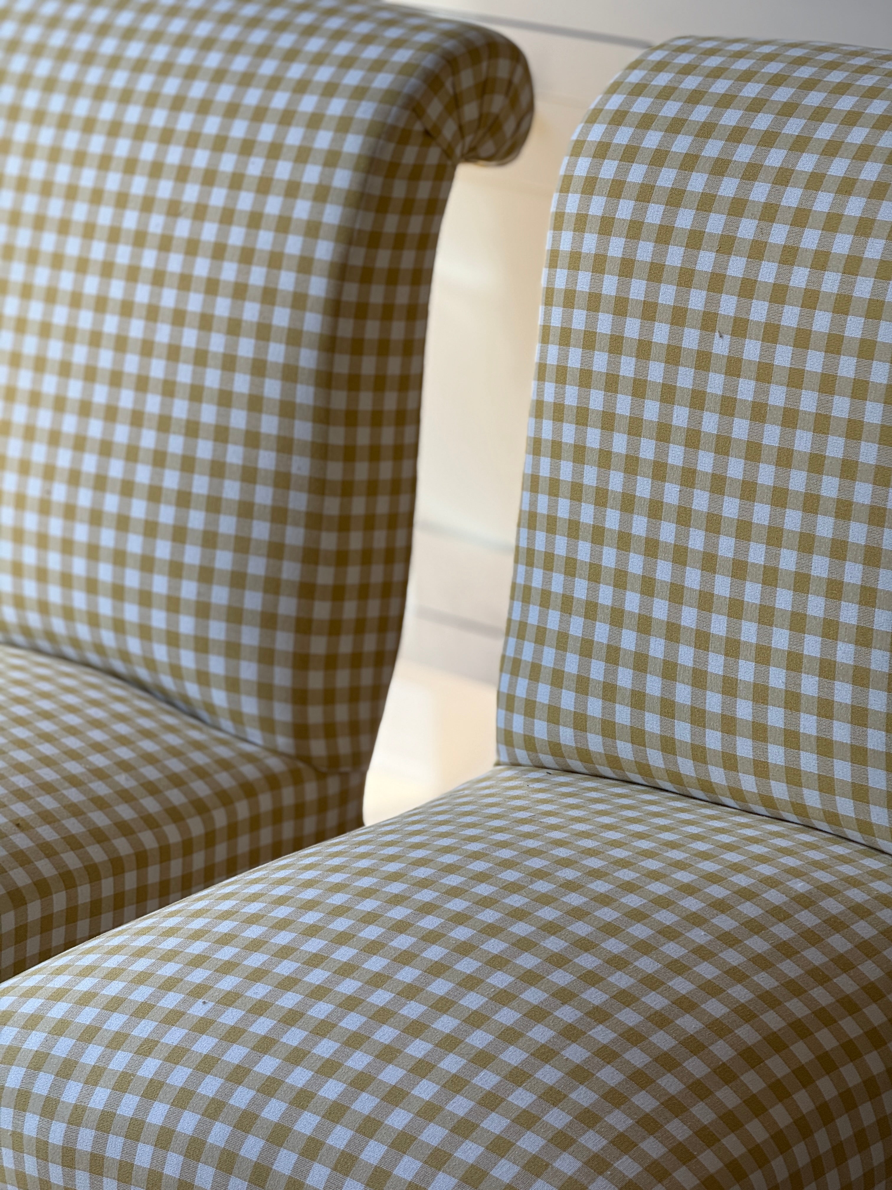 Pair of French Slipper Chairs in Yellow Gingham