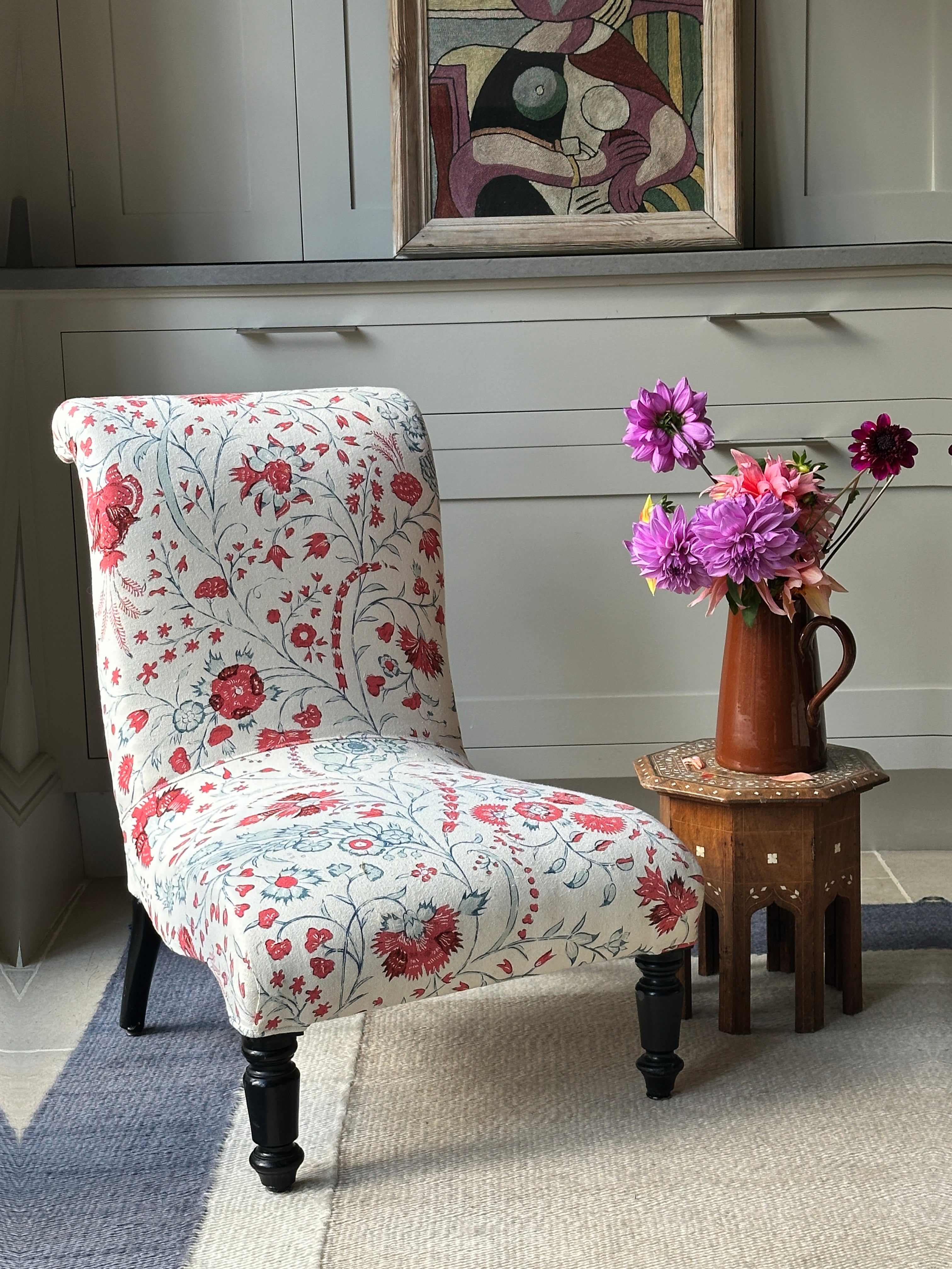 French Scroll back slipper chair in Soane Dianthus Chintz