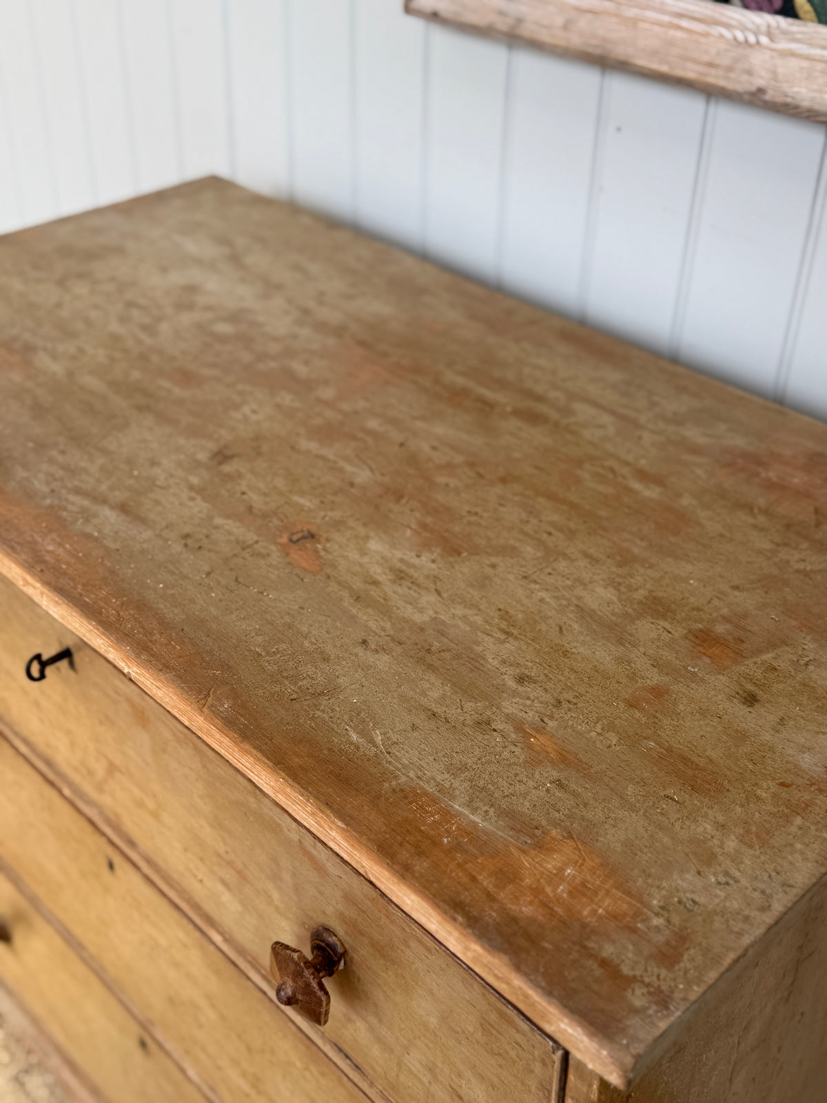19th Century English Pine Chest in Faded Ochre Finish