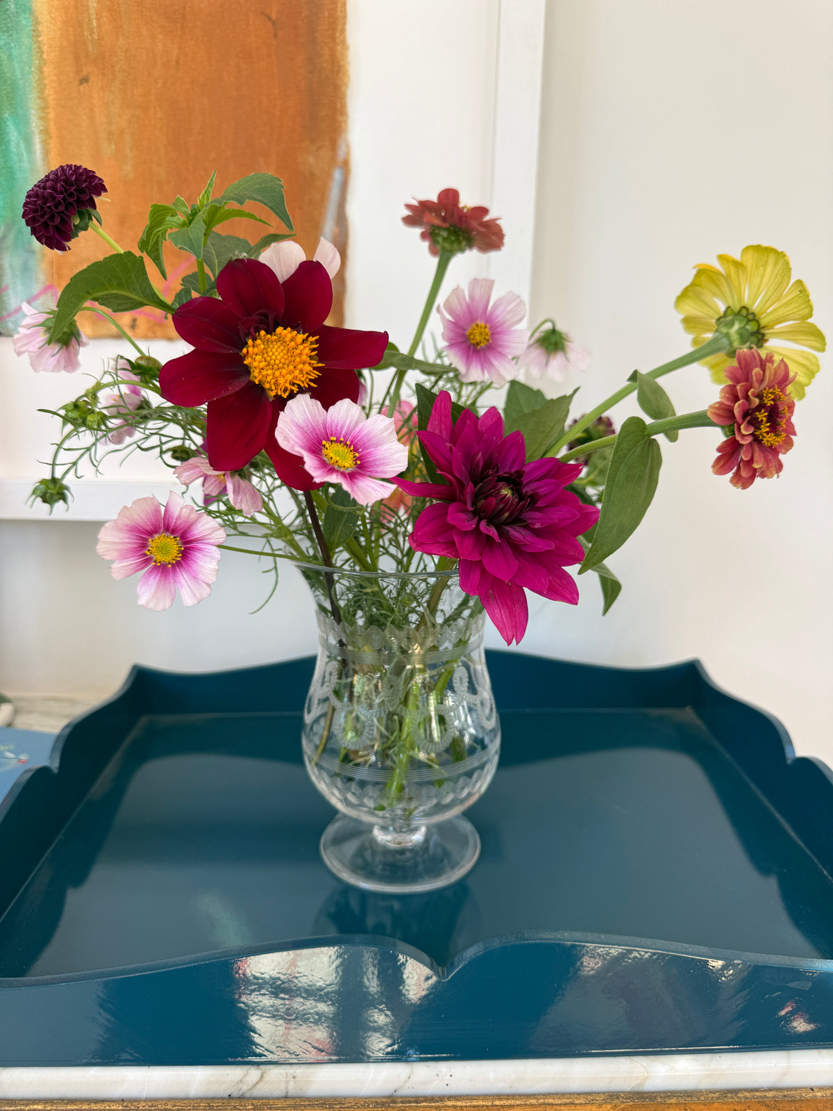 Etched Glass Celery Vase