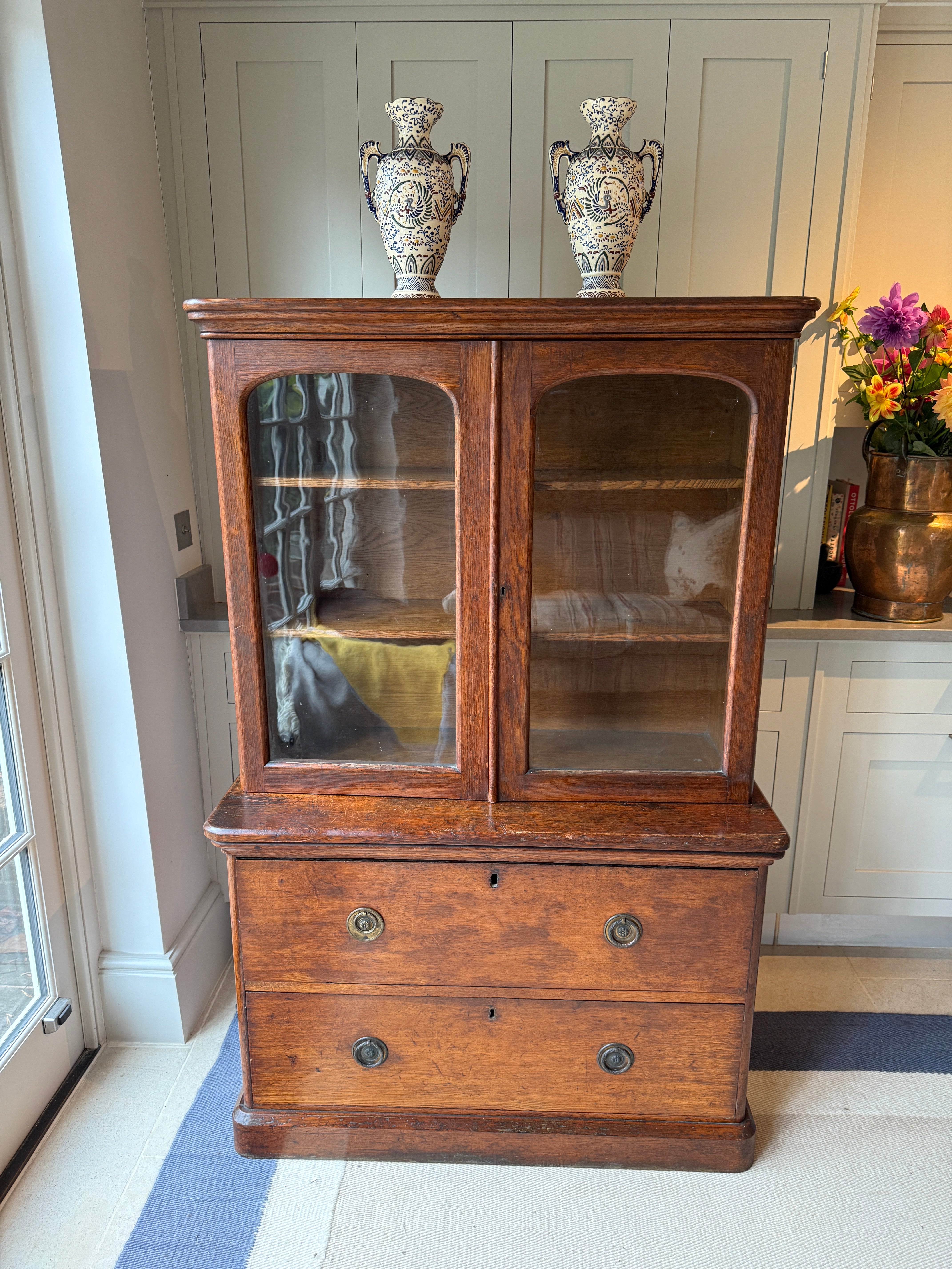Late 19th Century Oak Dresser with Glazed cabinet