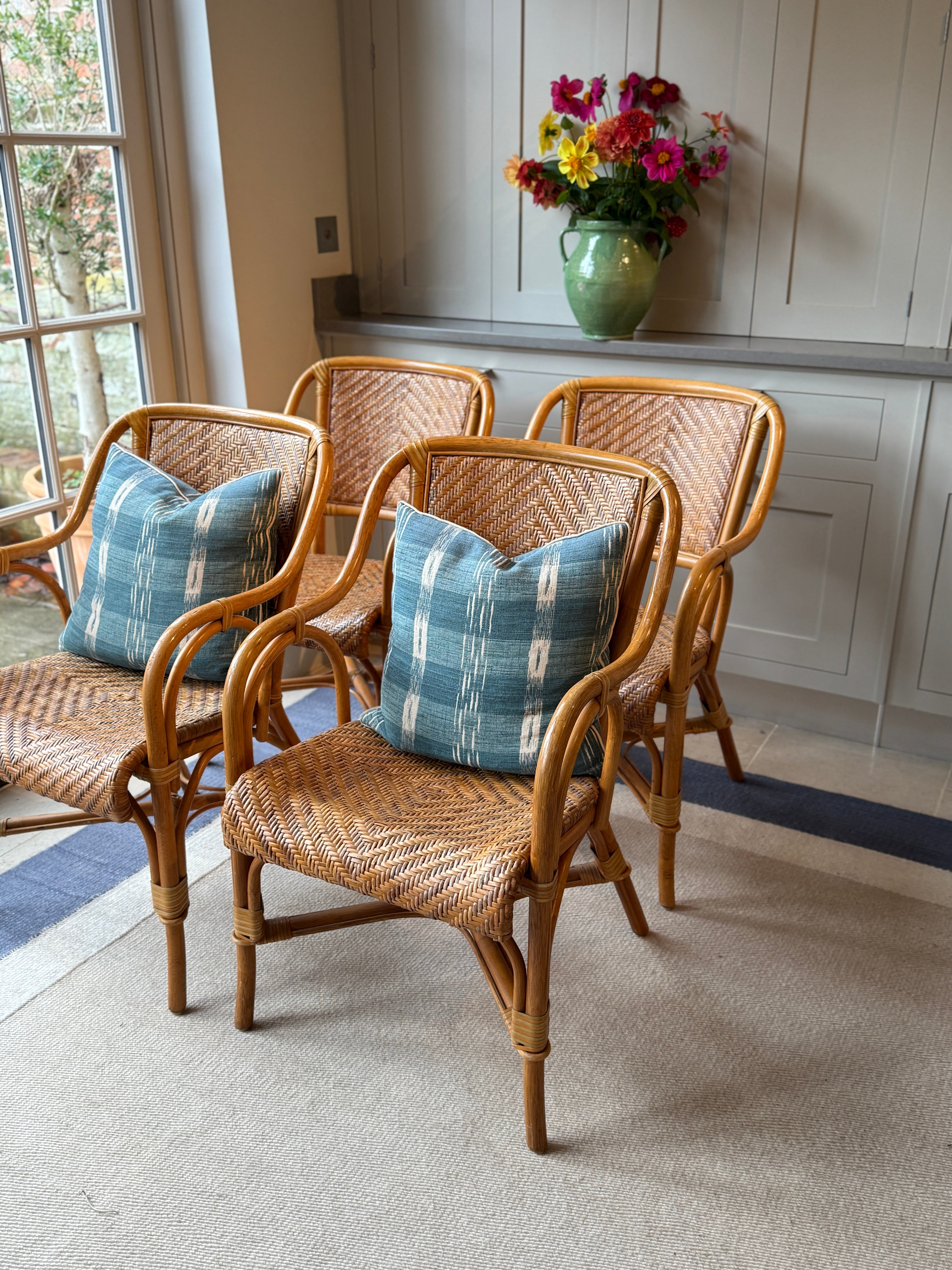 Set of 4 Vintage Cane & Rattan Chairs