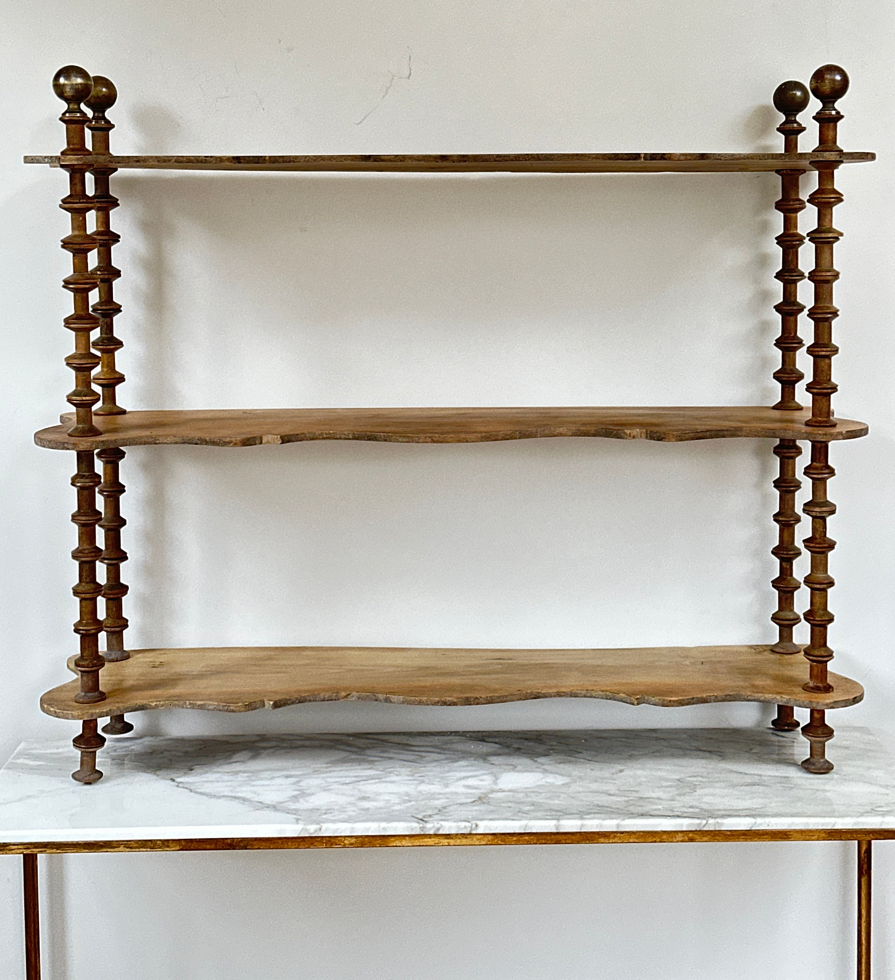 Large Cotton Reel Shelves with Brass Finials