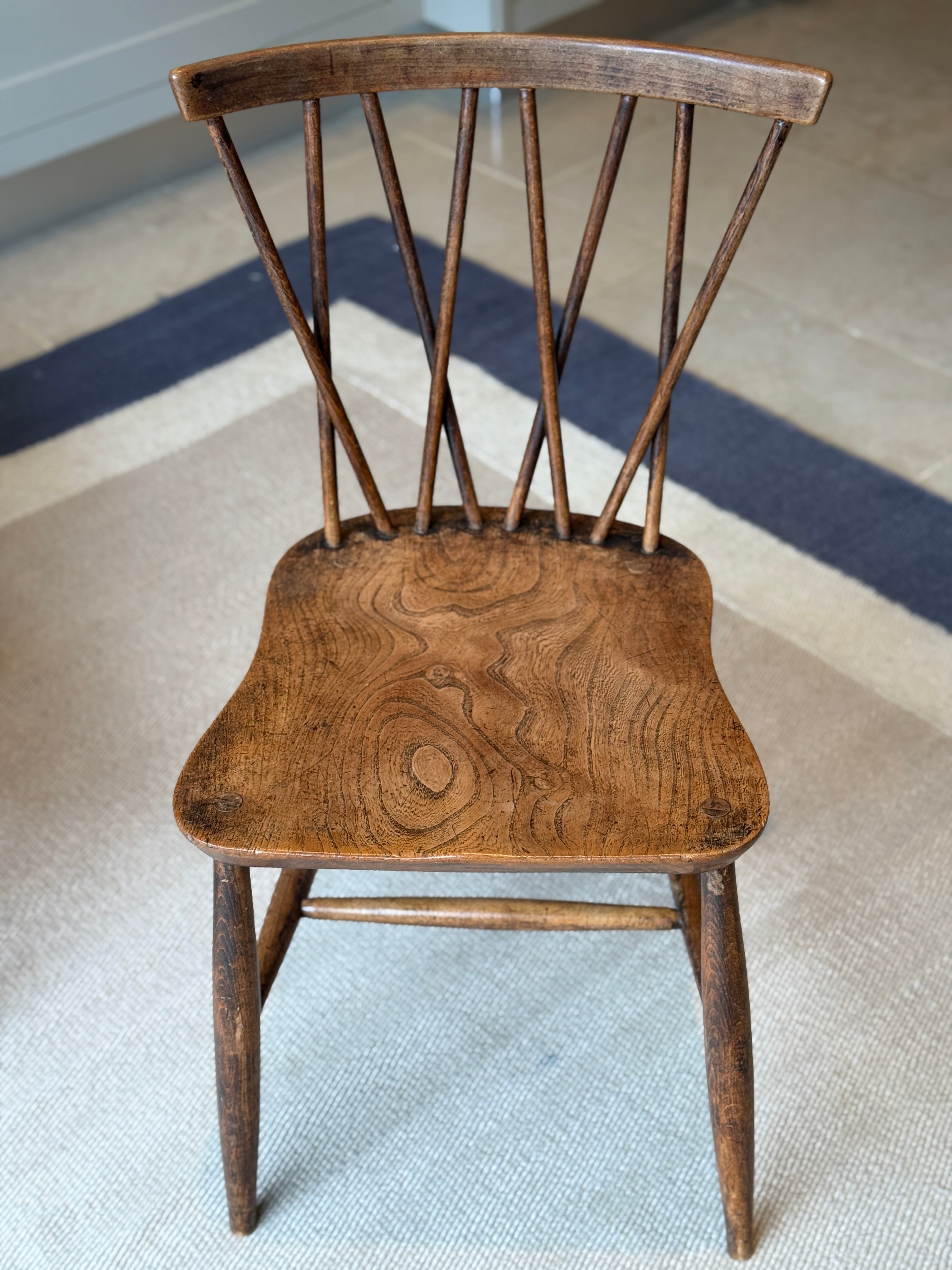 Set of Six Oak Chairs with Criss Cross Backs