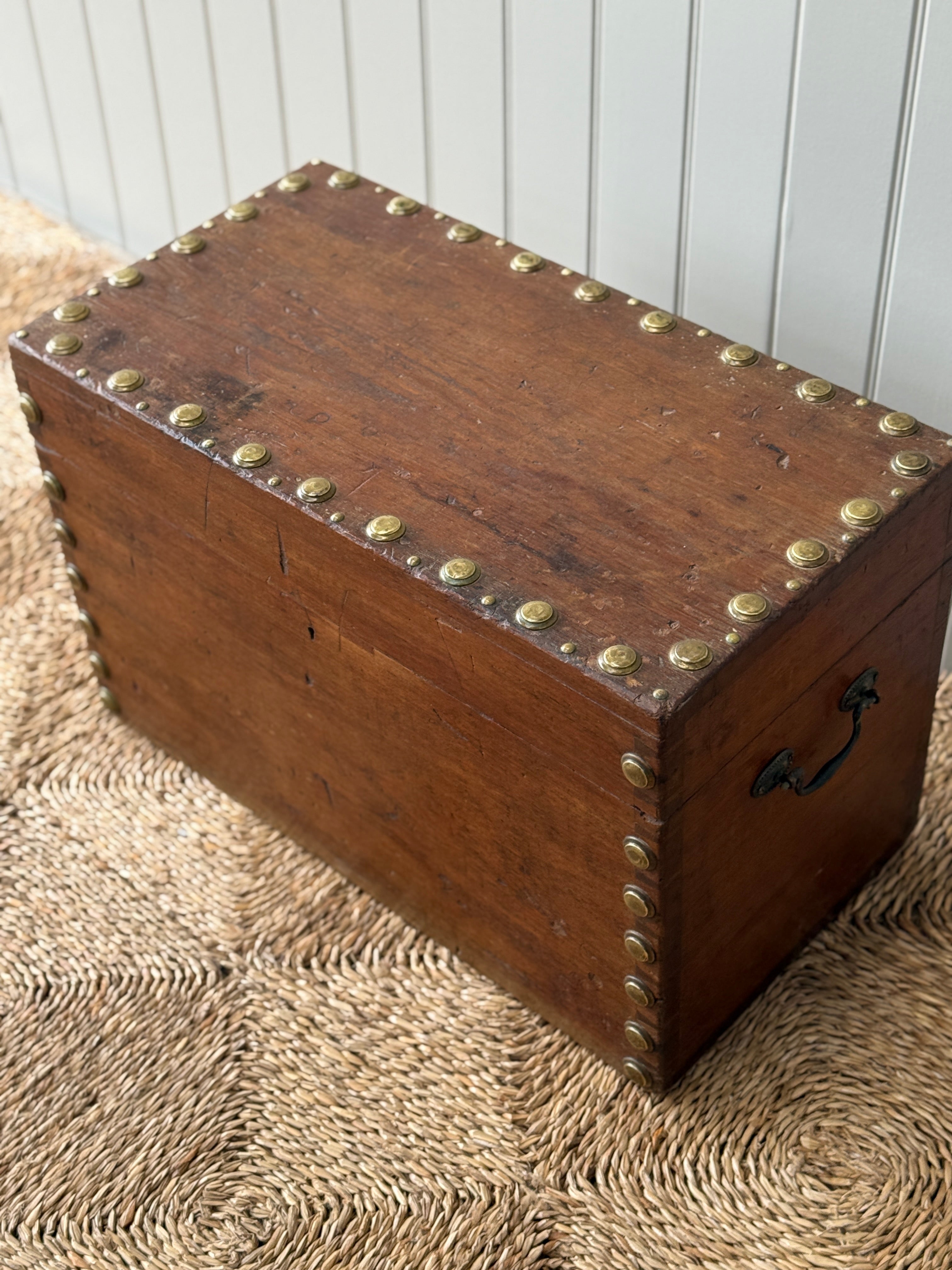 Small Wooden Chest with Brass Rivets
