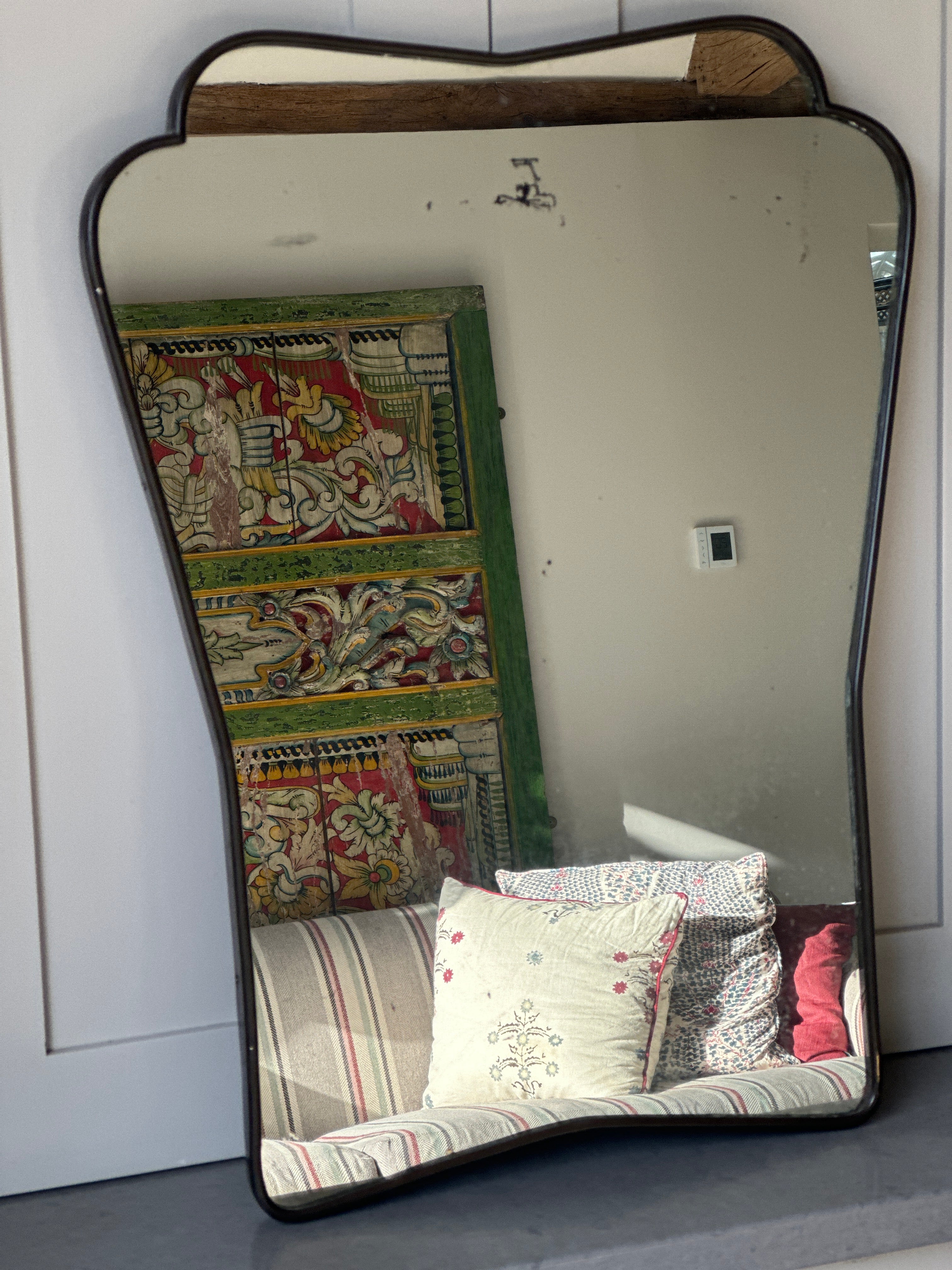 Italian Mid Century Brass Shield Mirror with Crest