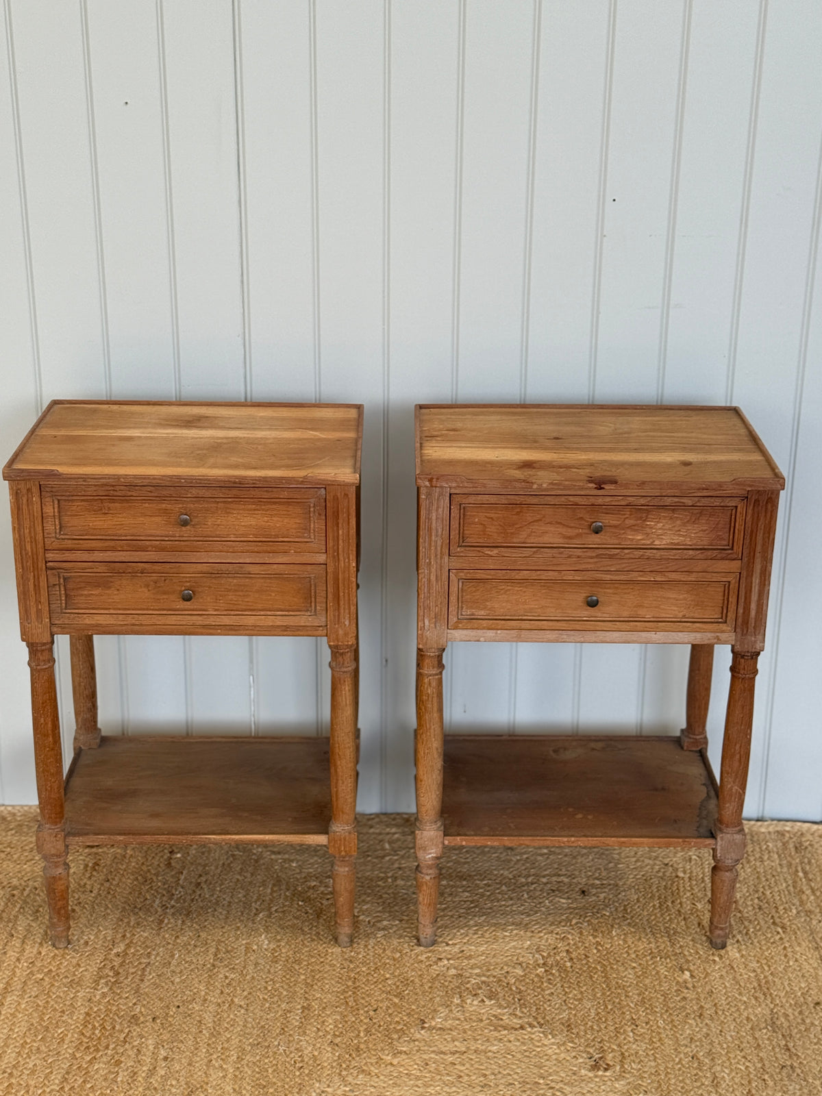 Pair French of Bleached Oak Bedside Tables