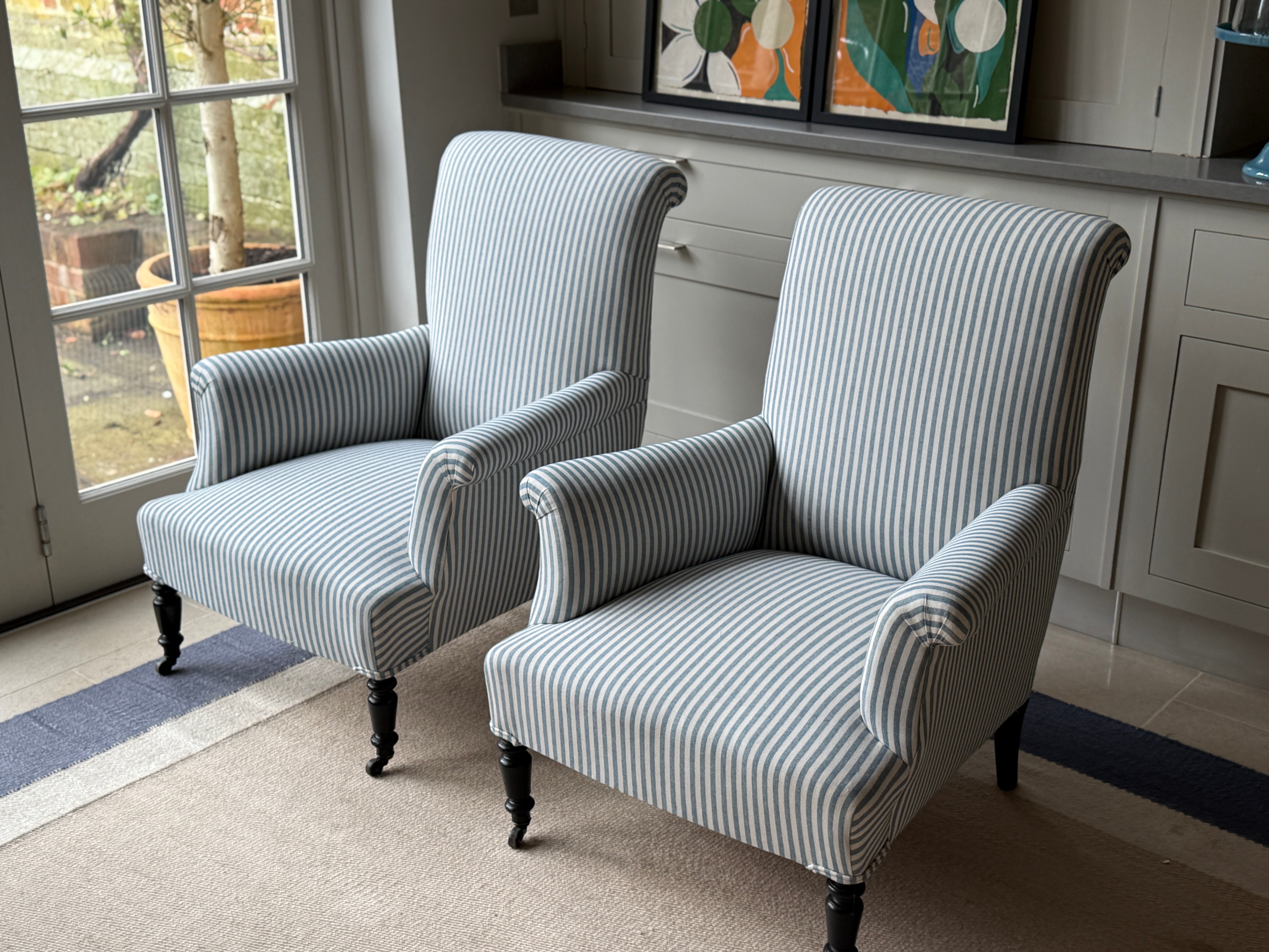 Tall Scroll Back French Armchairs