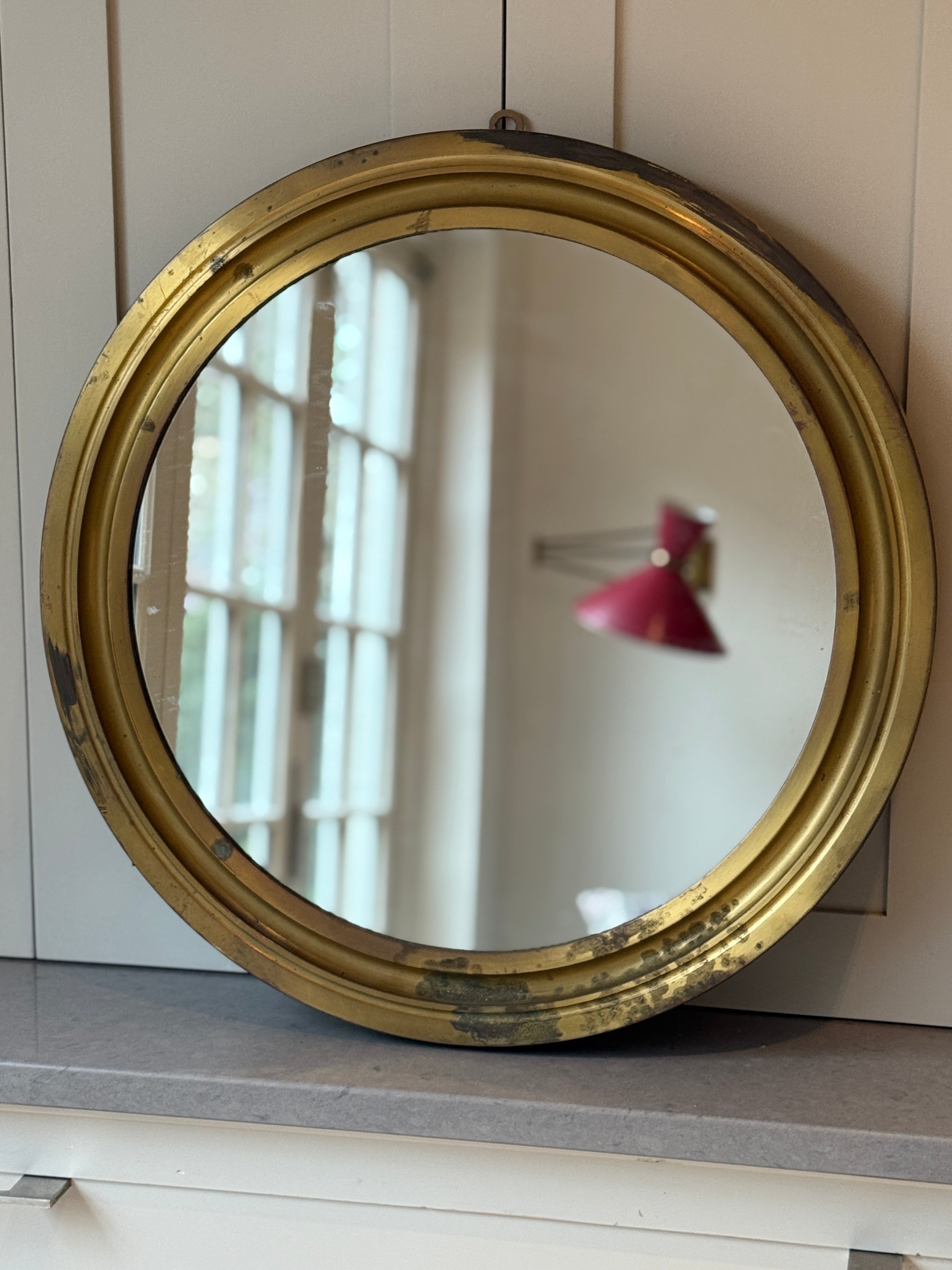 Round Artemide Italian 50s Brass Mirror
