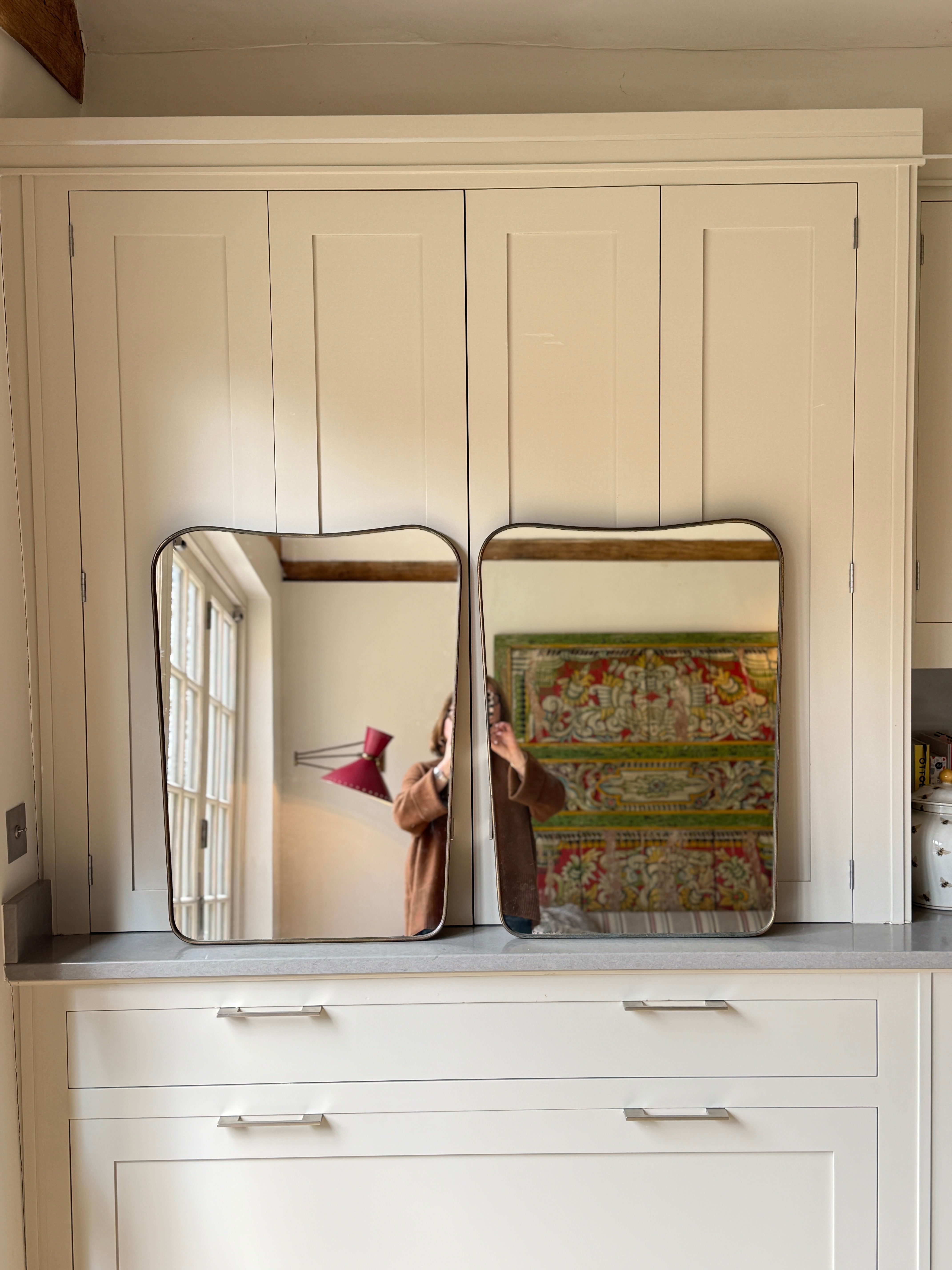 Rare Pair of Italian Brass Shield Mirrors - Circa 1950