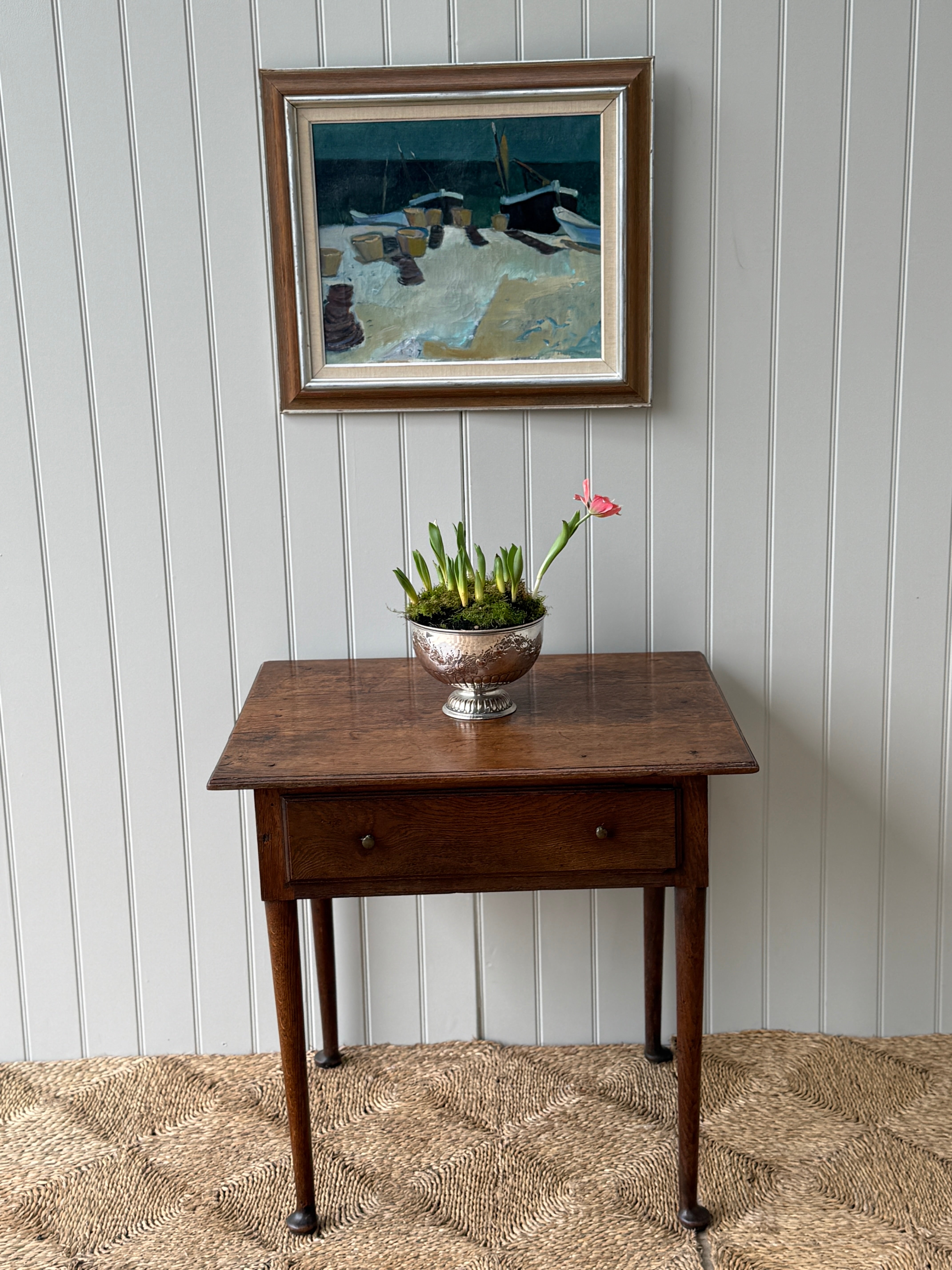 19th Century Oak Side Table with Pad Feet