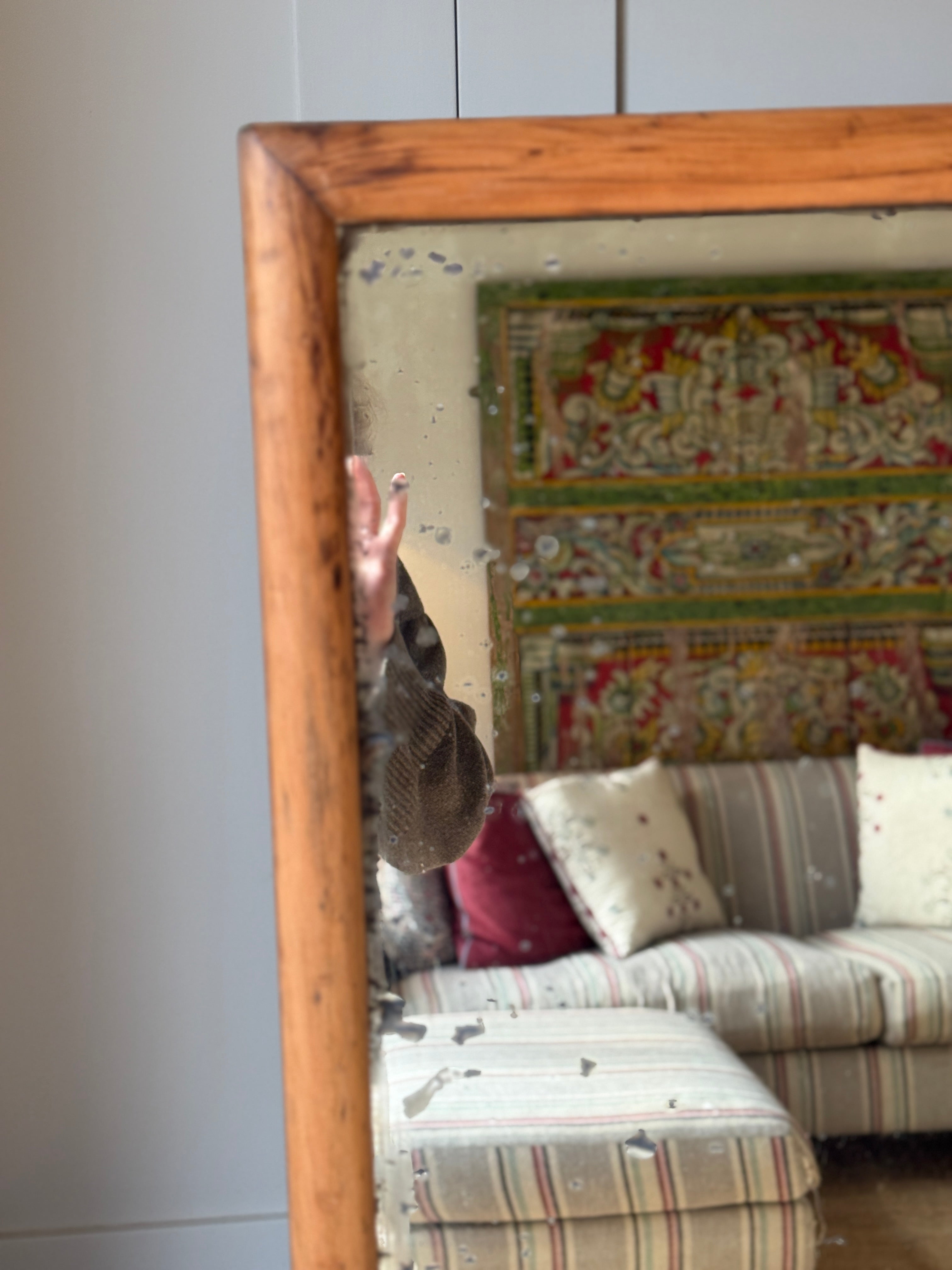 Large Antique Pine Mirror with Foxing