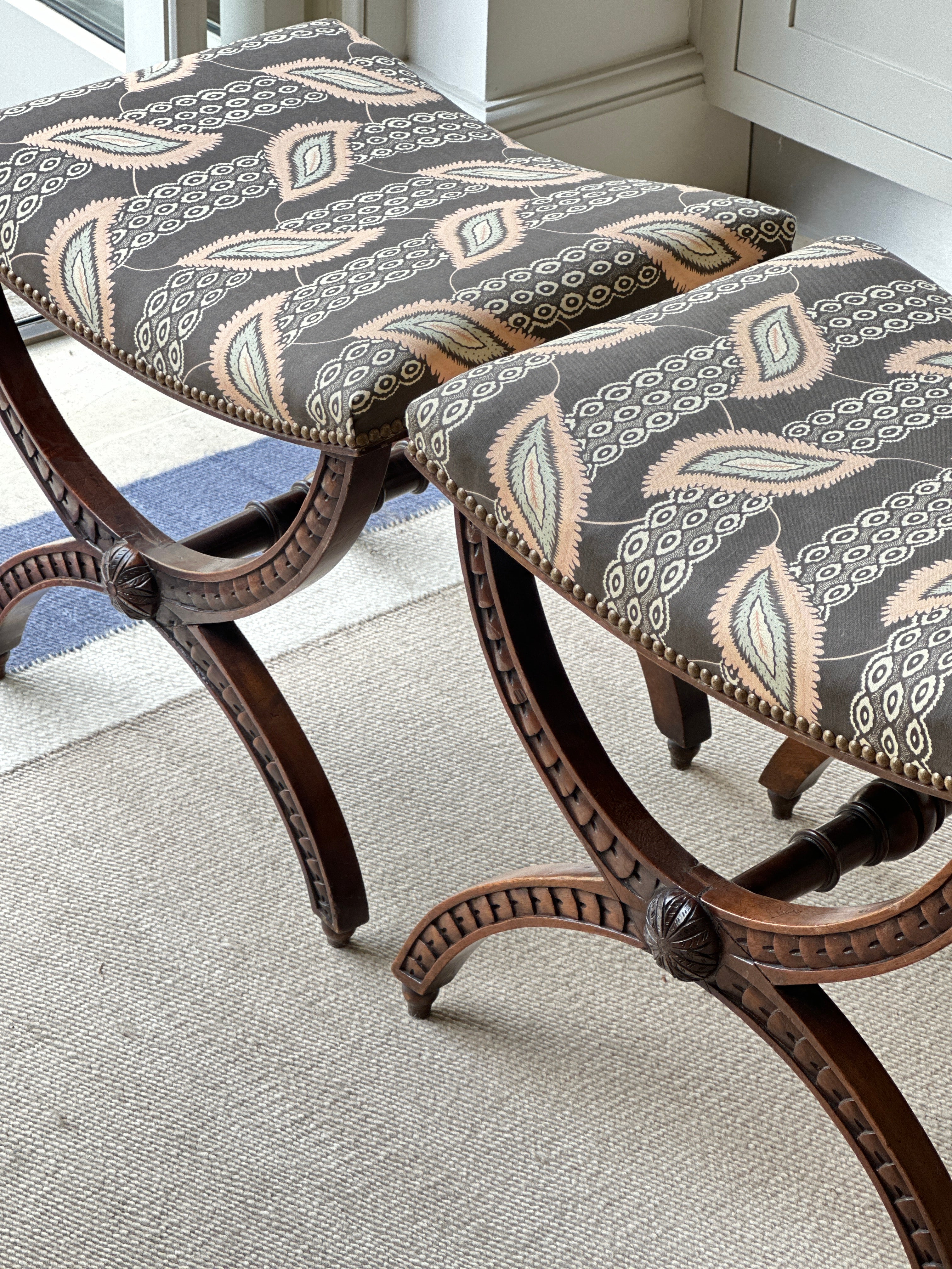 Pair of English X Frame Footstools in John Stefanidis Josephine