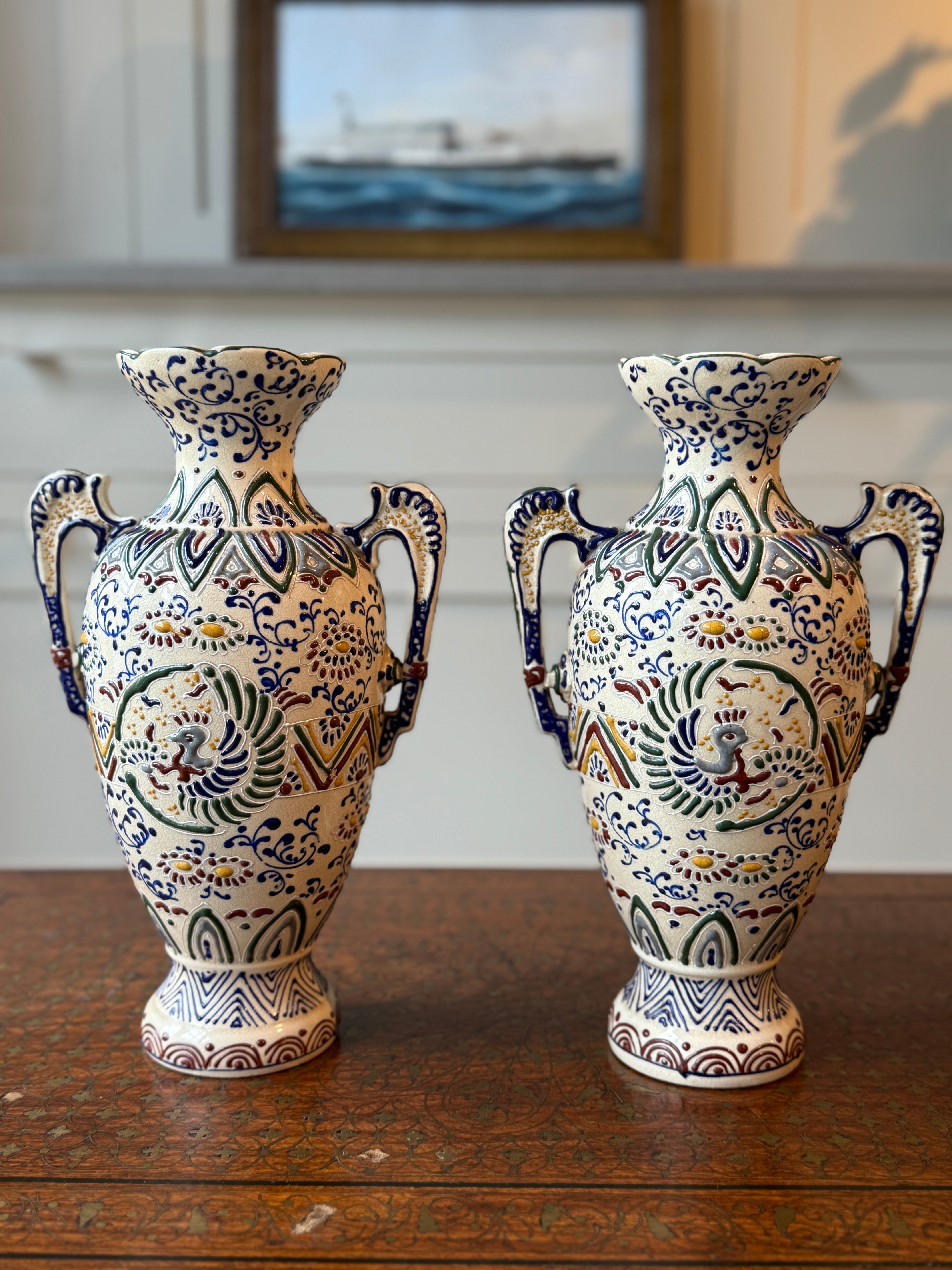 Pair of Polychrome Japanese Vases