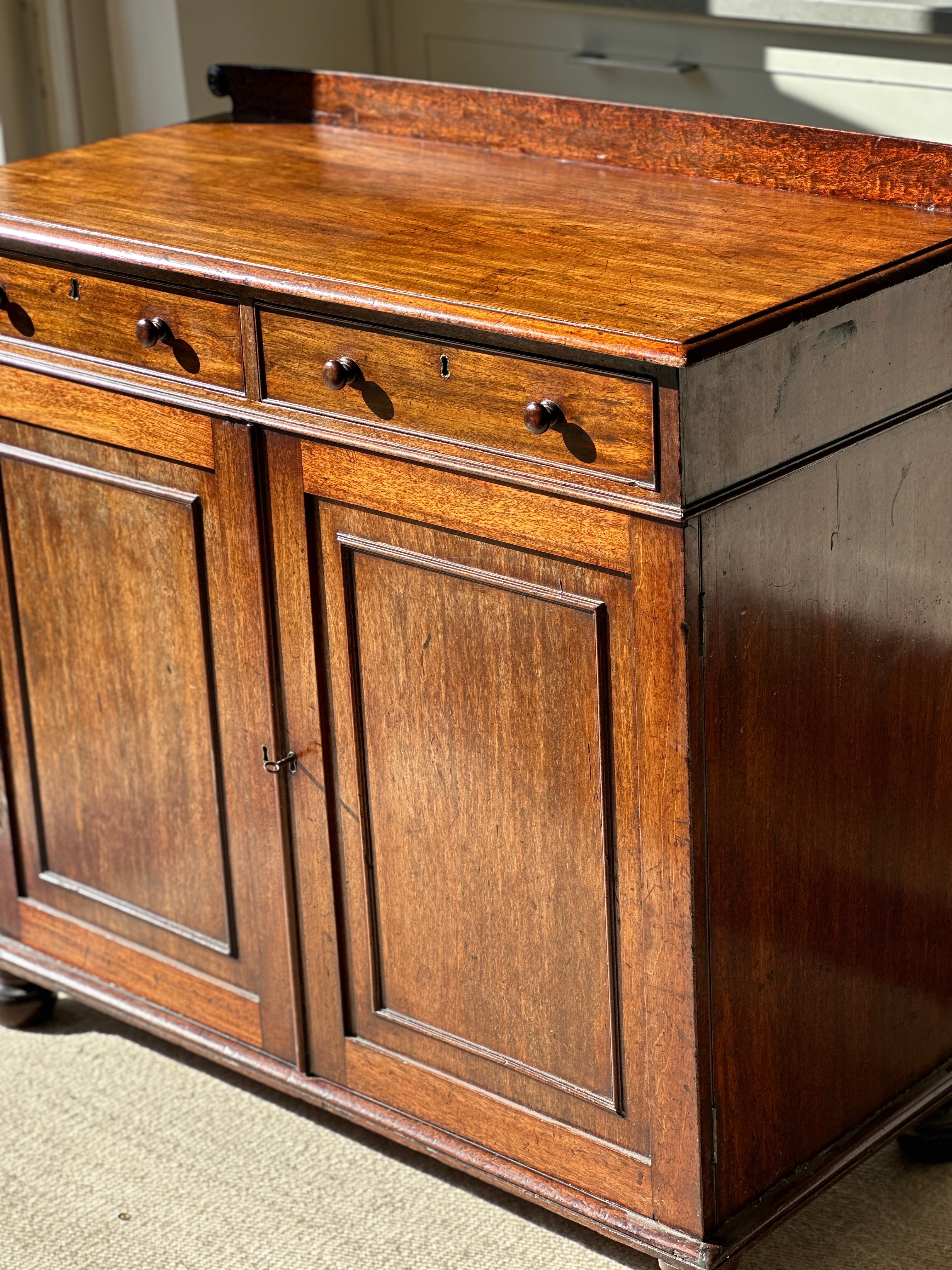 Small Mahogany Cabinet with 2 drawers and cupboard with adjustable shelves