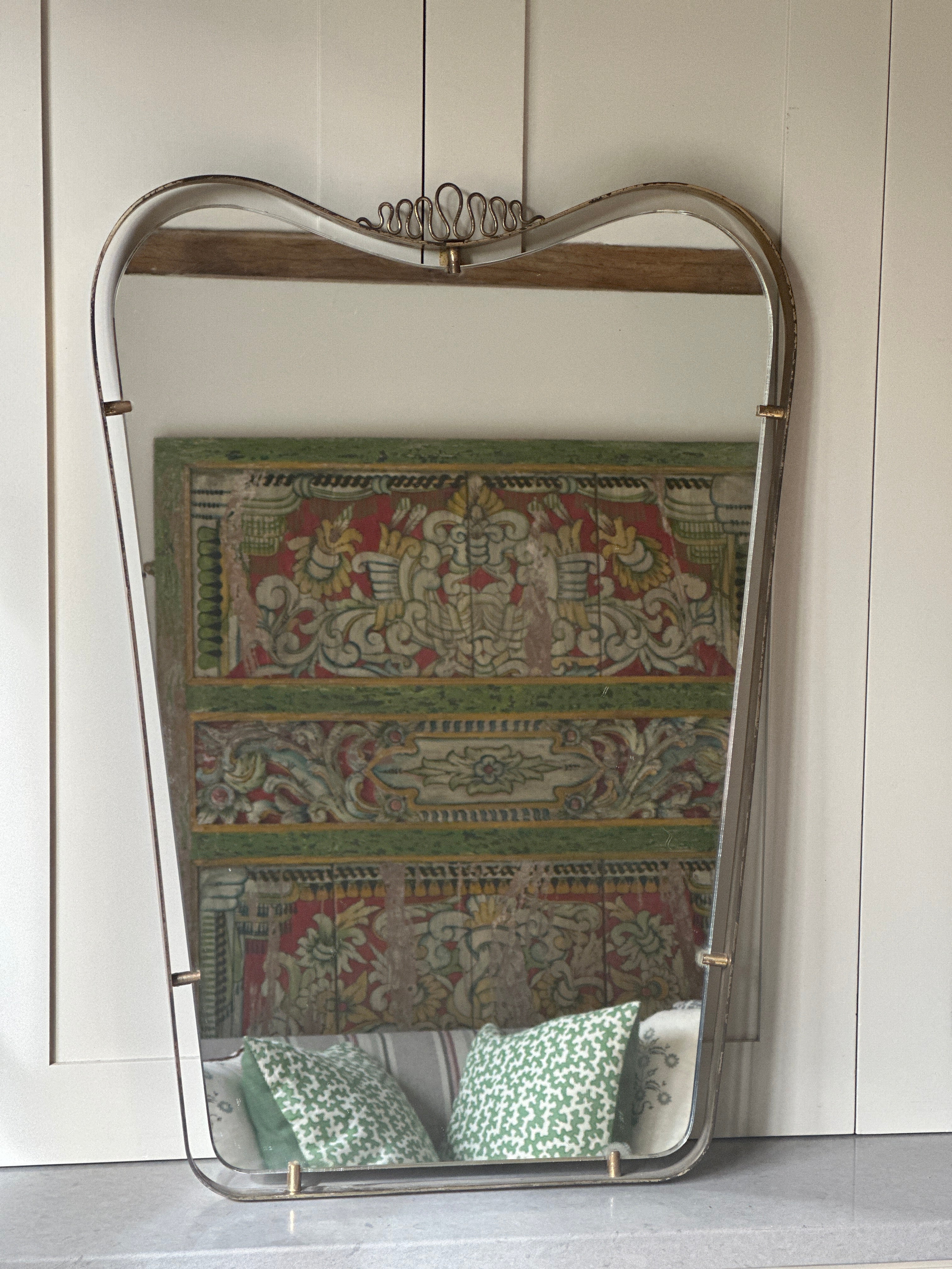 Italian Brass Shield Mirror attributed to Fontana Arte