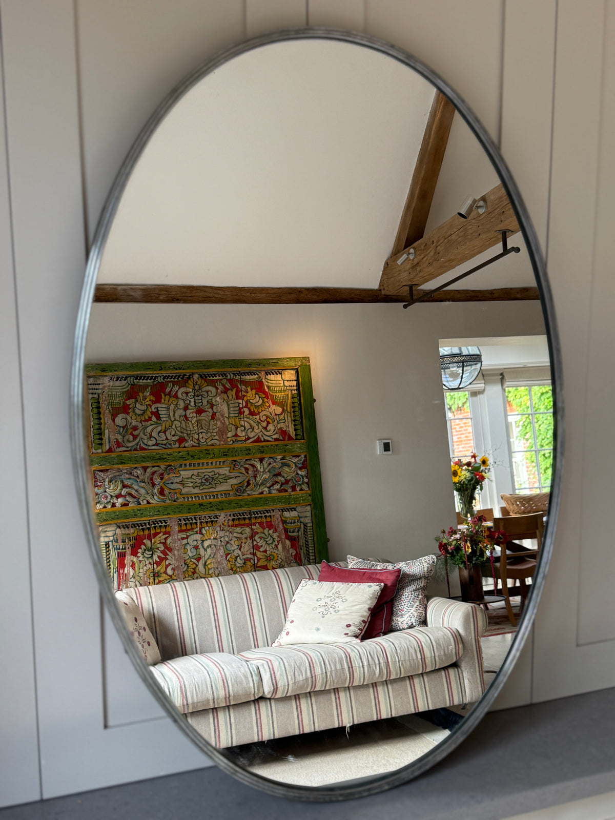 Mid-Century Italian Oval Mirror in Reeded Nickel