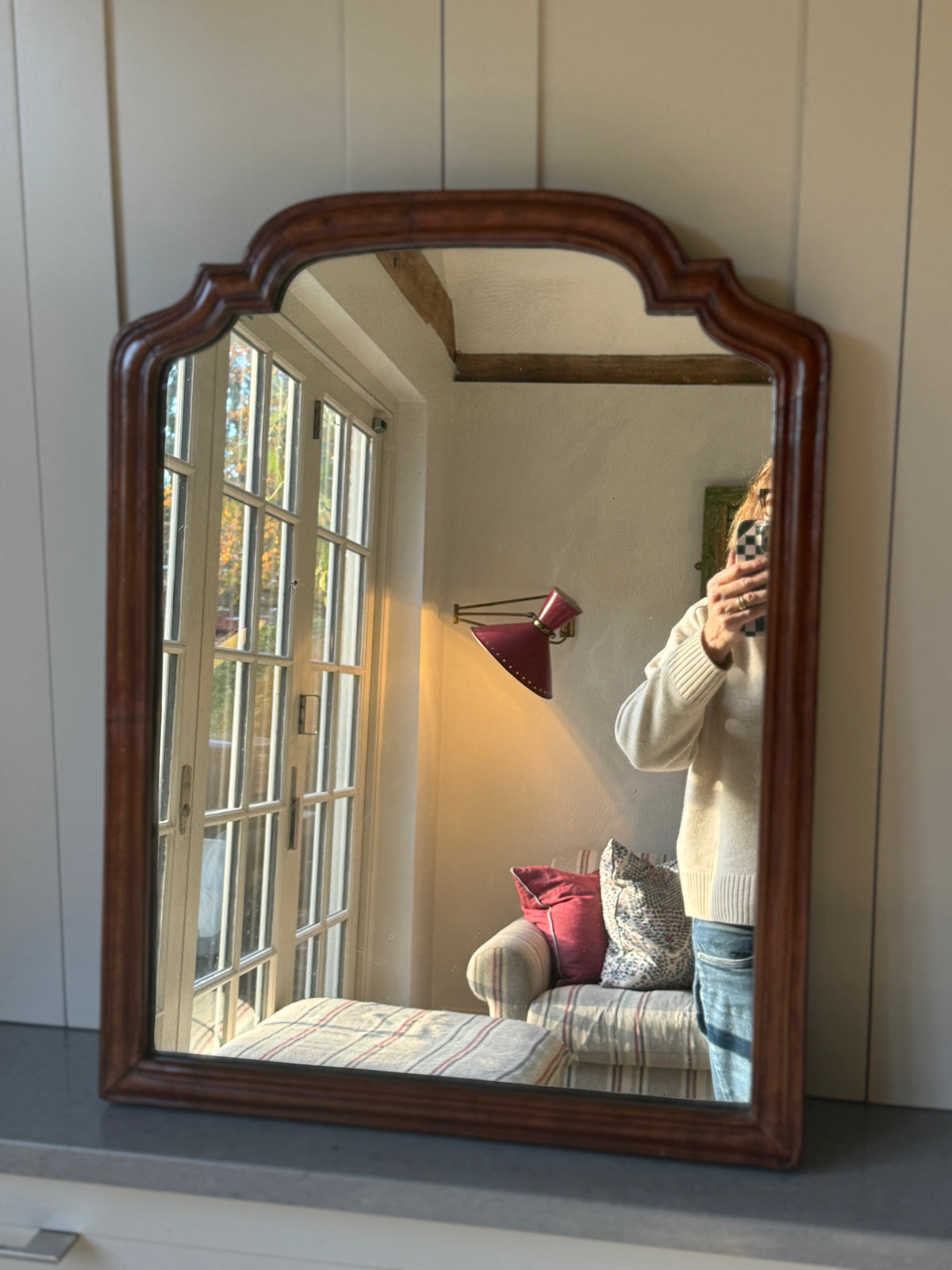 Early 18th-Century Style Arched Mahogany Mirror