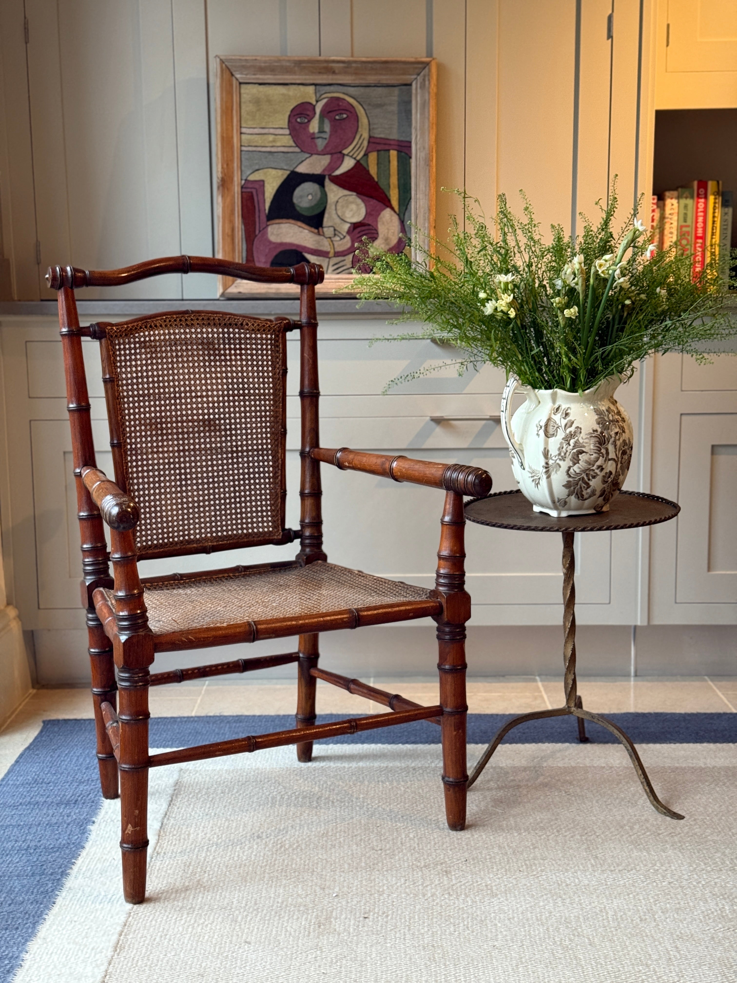 French Faux Bamboo Chair with cane back and seat