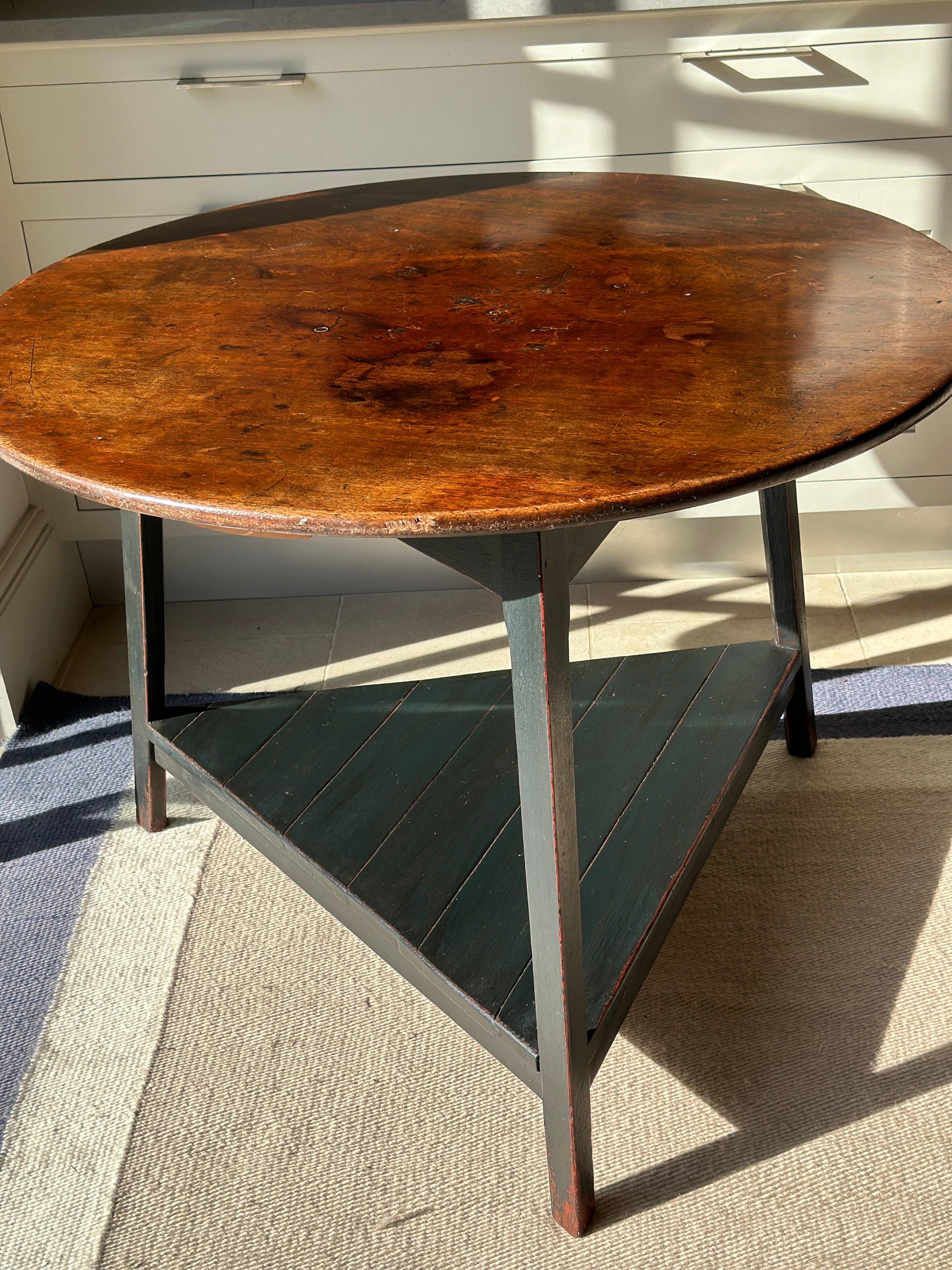 Large Painted Pine Cricket Table with A Stunning Mahogany Top