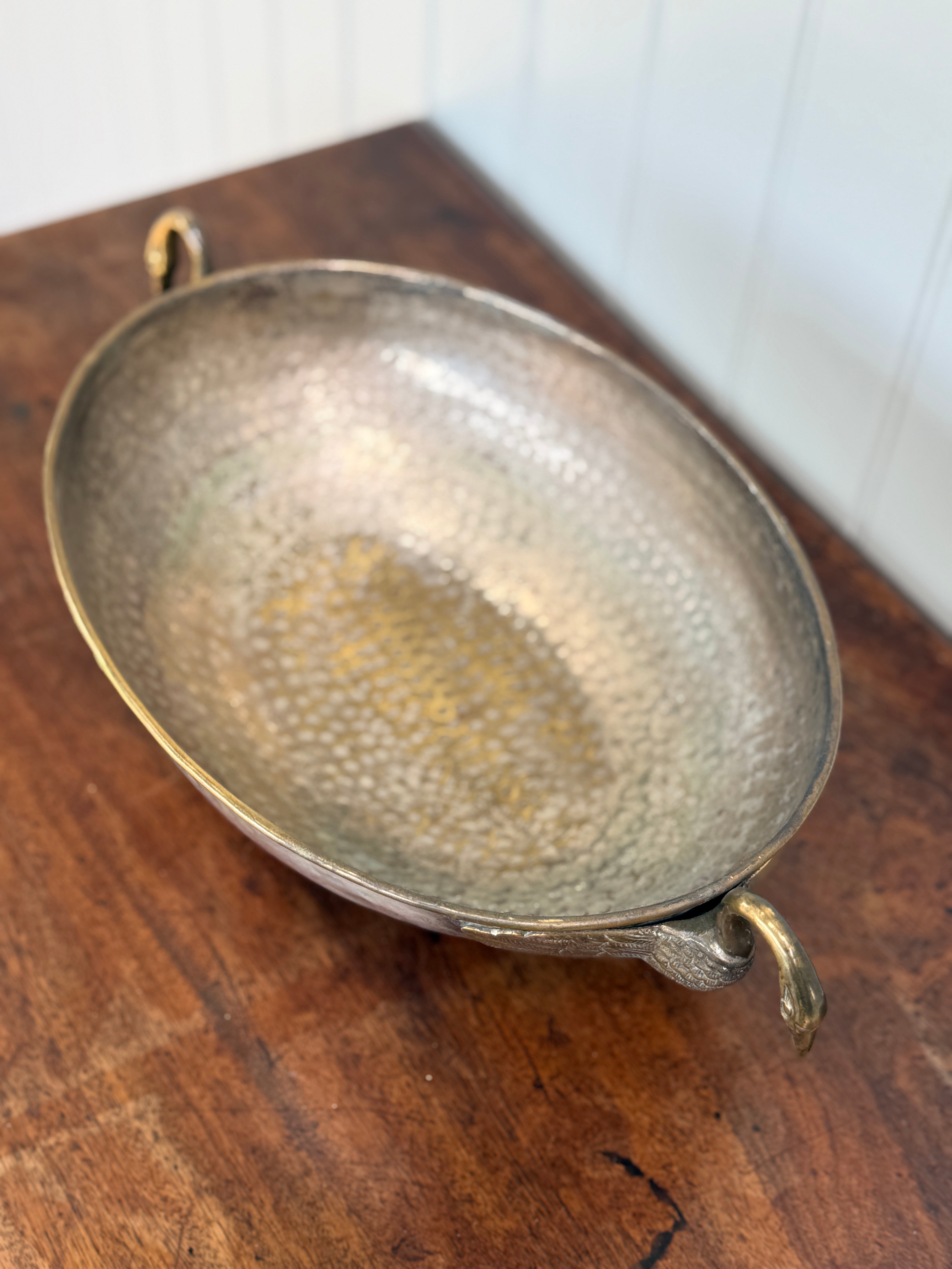 Hammered Metal Tazza with Swan Handles