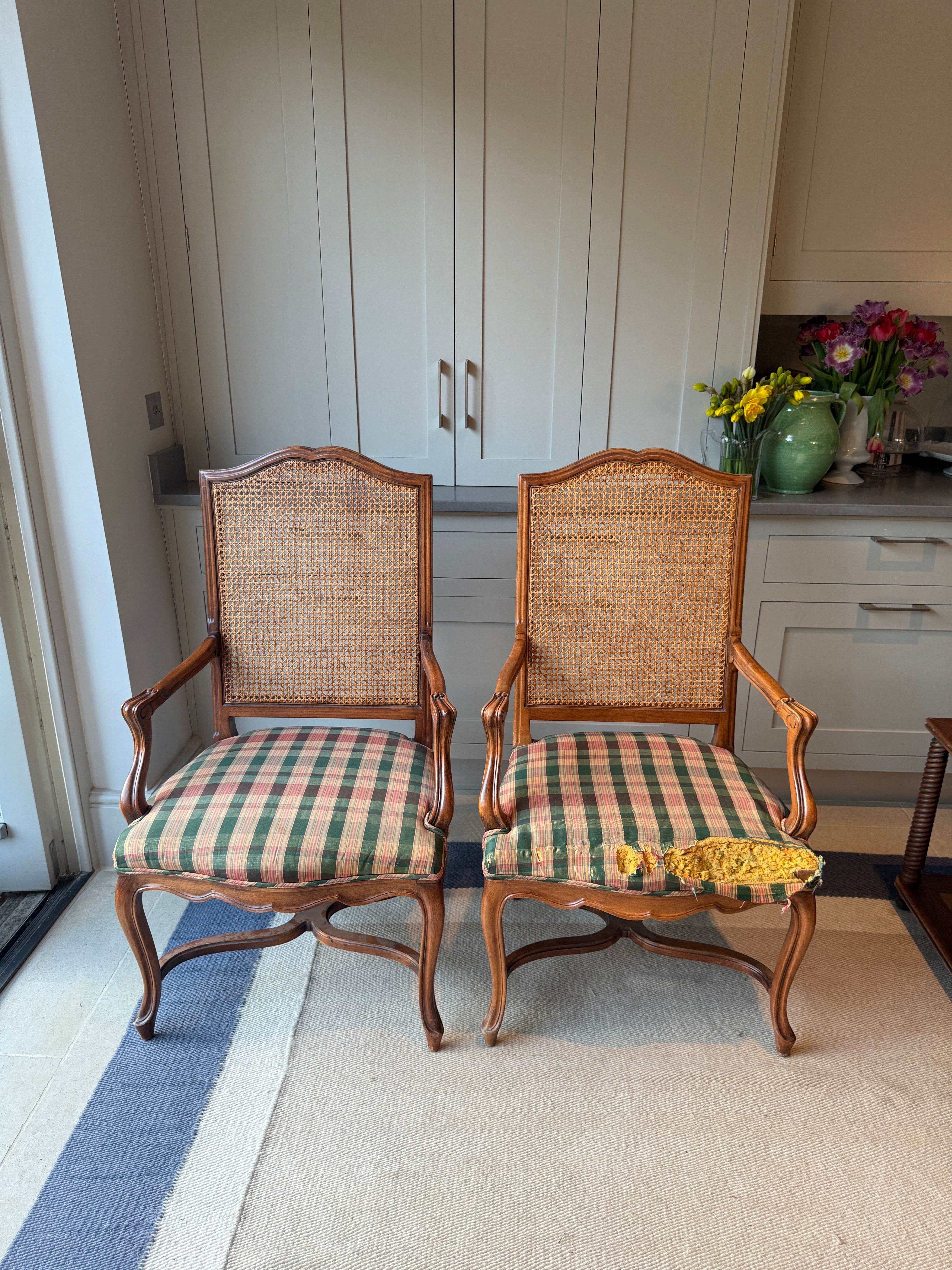 Pair of Fruitwood and Cane Chairs