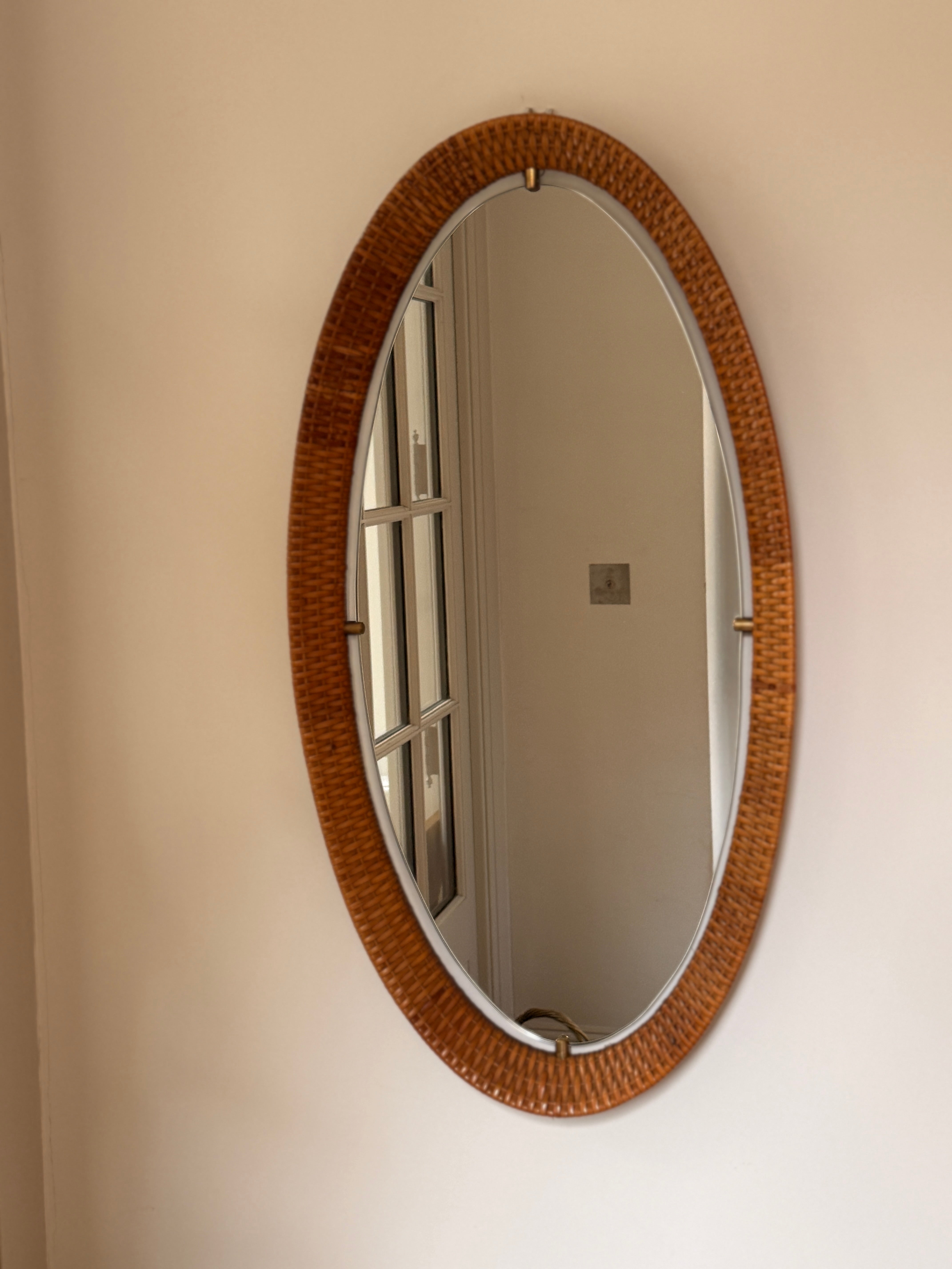 Large Italian Cane Mirror by Cantu Roma