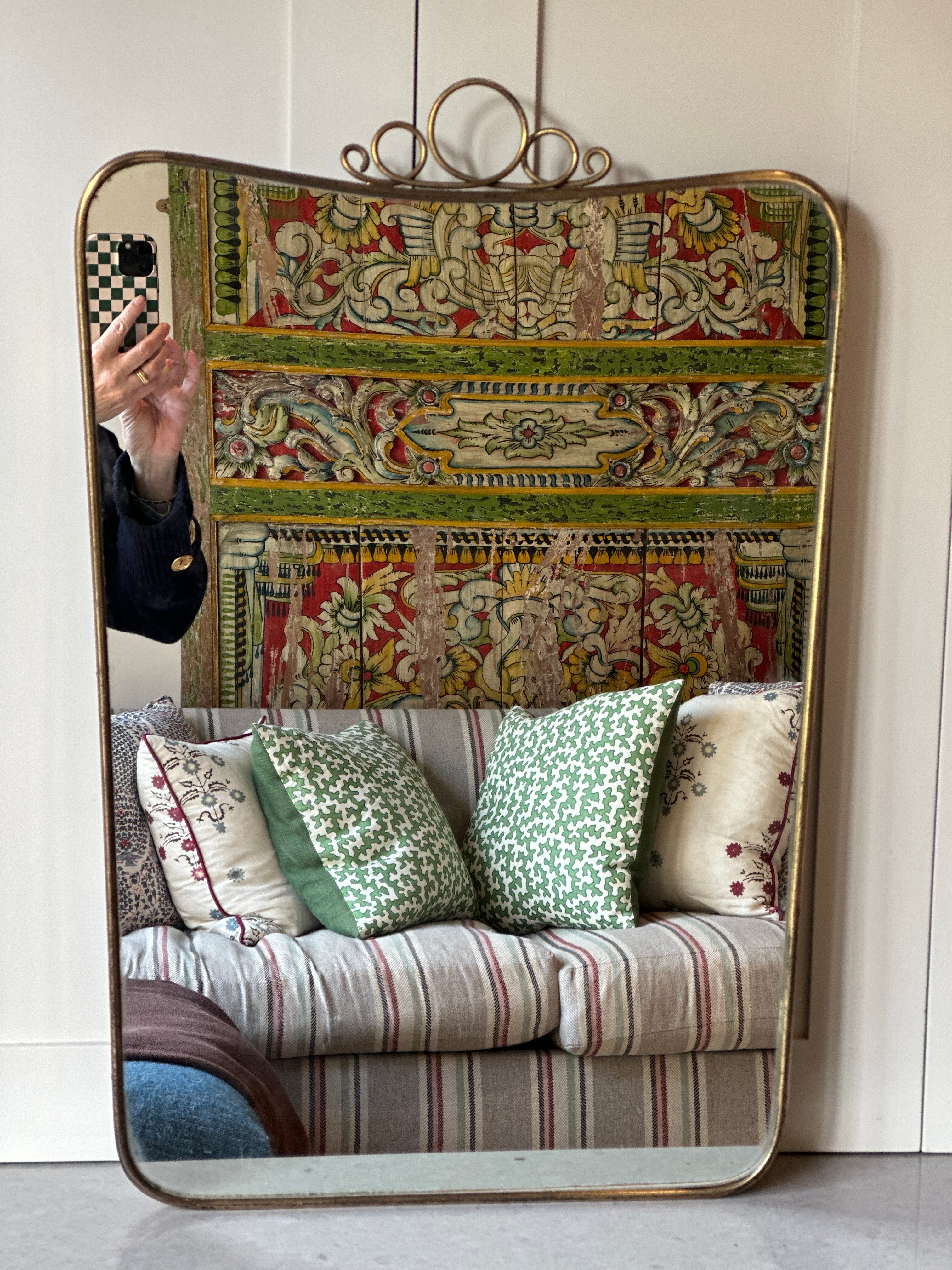 Small Italian Brass Shield Mirror with crest (65.5cm by 45cm)