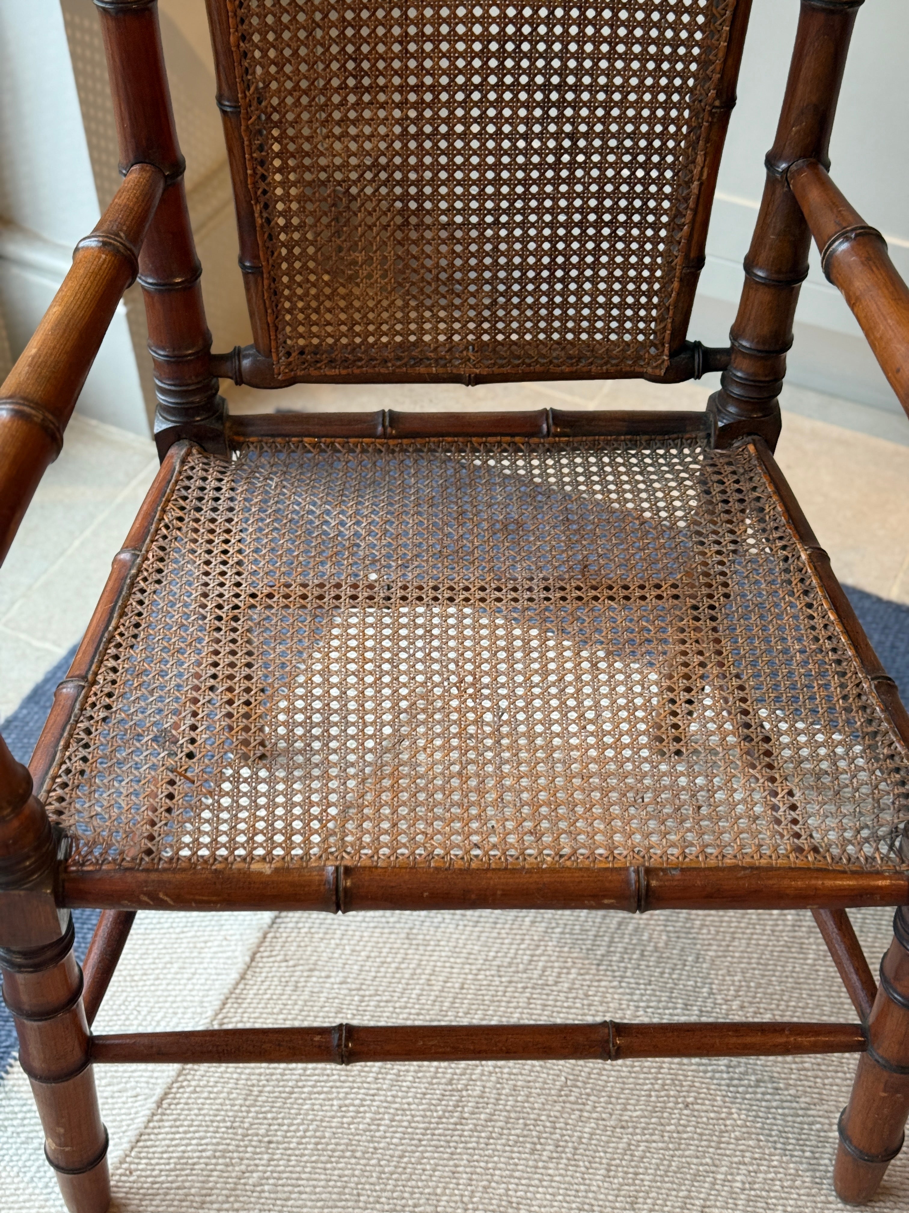 French Faux Bamboo Chair with cane back and seat