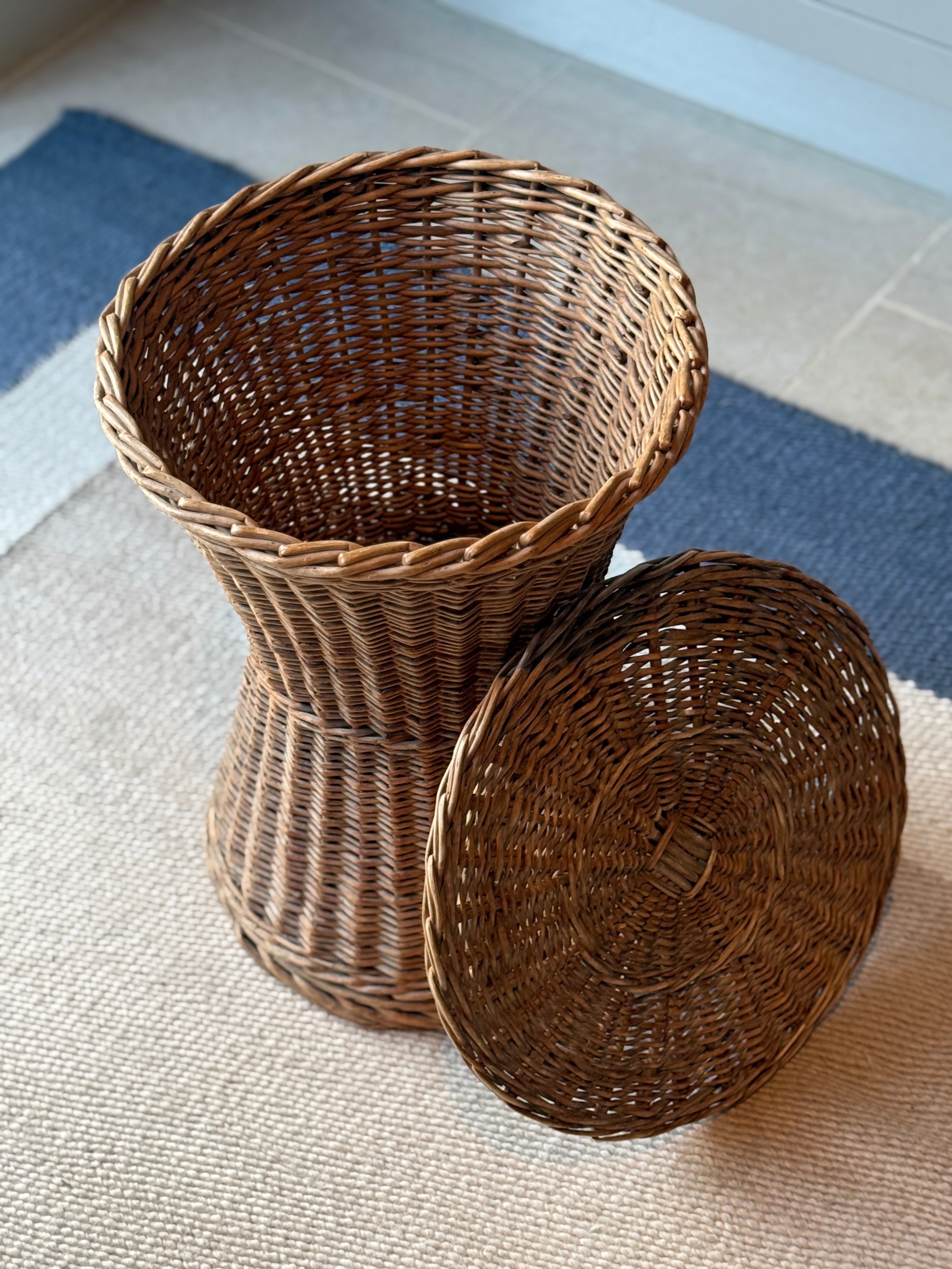 Vintage Hourglass Lidded Basket