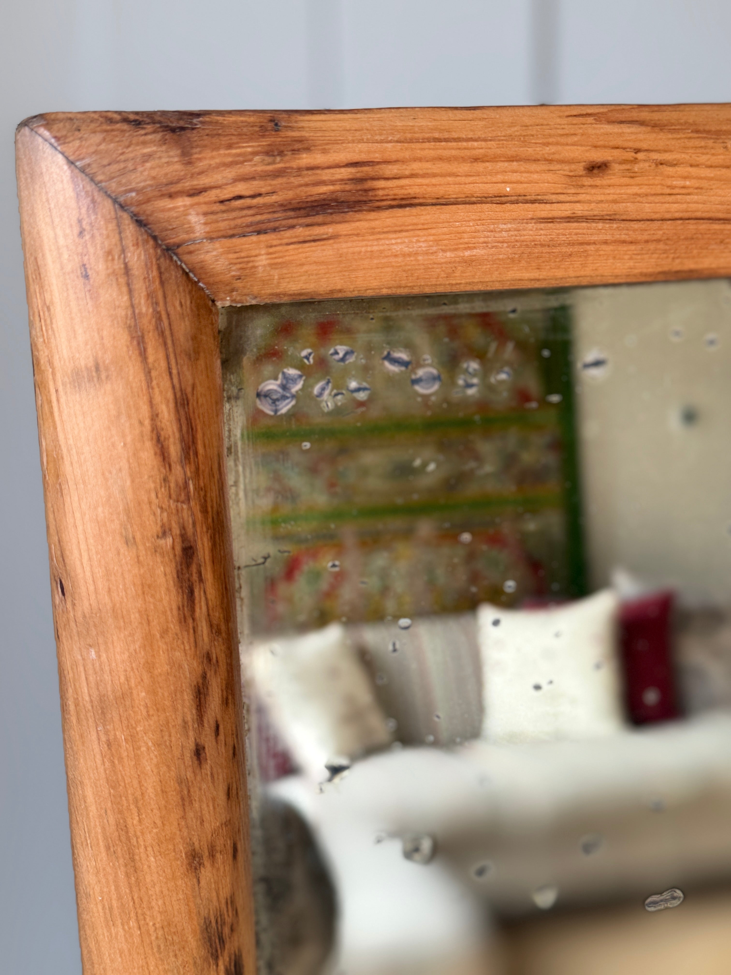 Large Antique Pine Mirror with Foxing