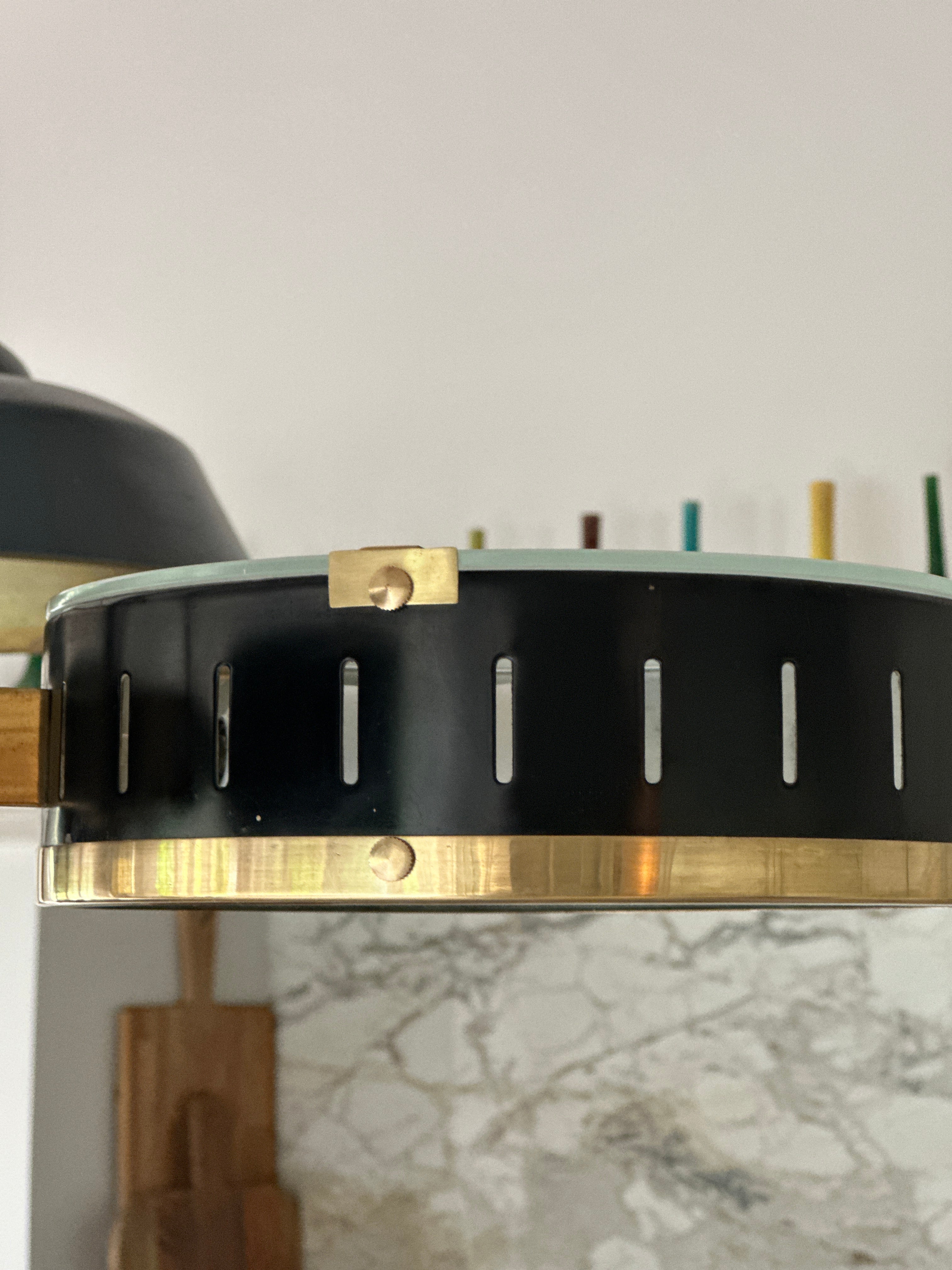 Large Italian ๐ฎ๐น 1950s Suspension light in black metal and brass by Stilux Milan