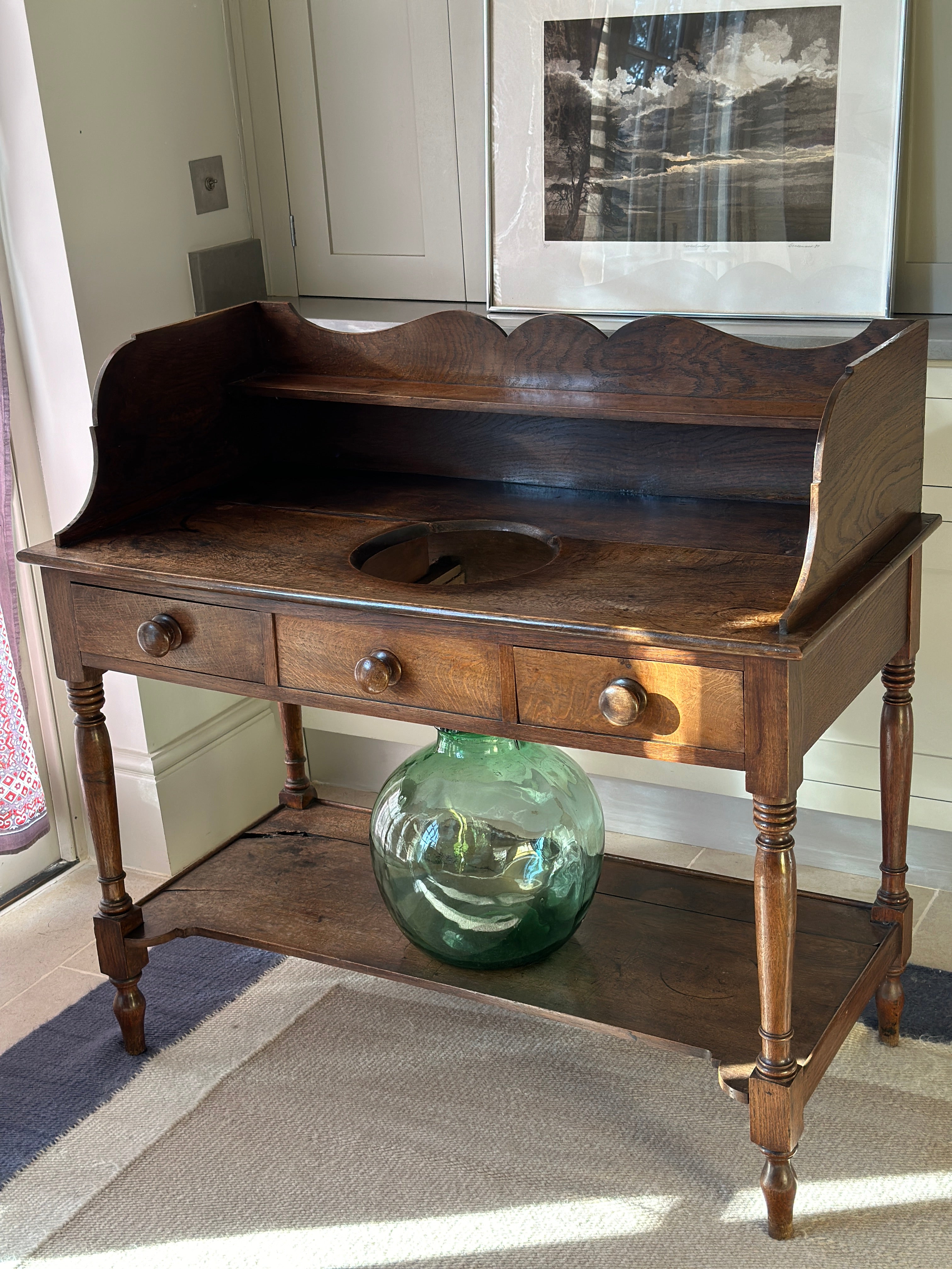 Charming Oak Washstand with Shaped Gallery
