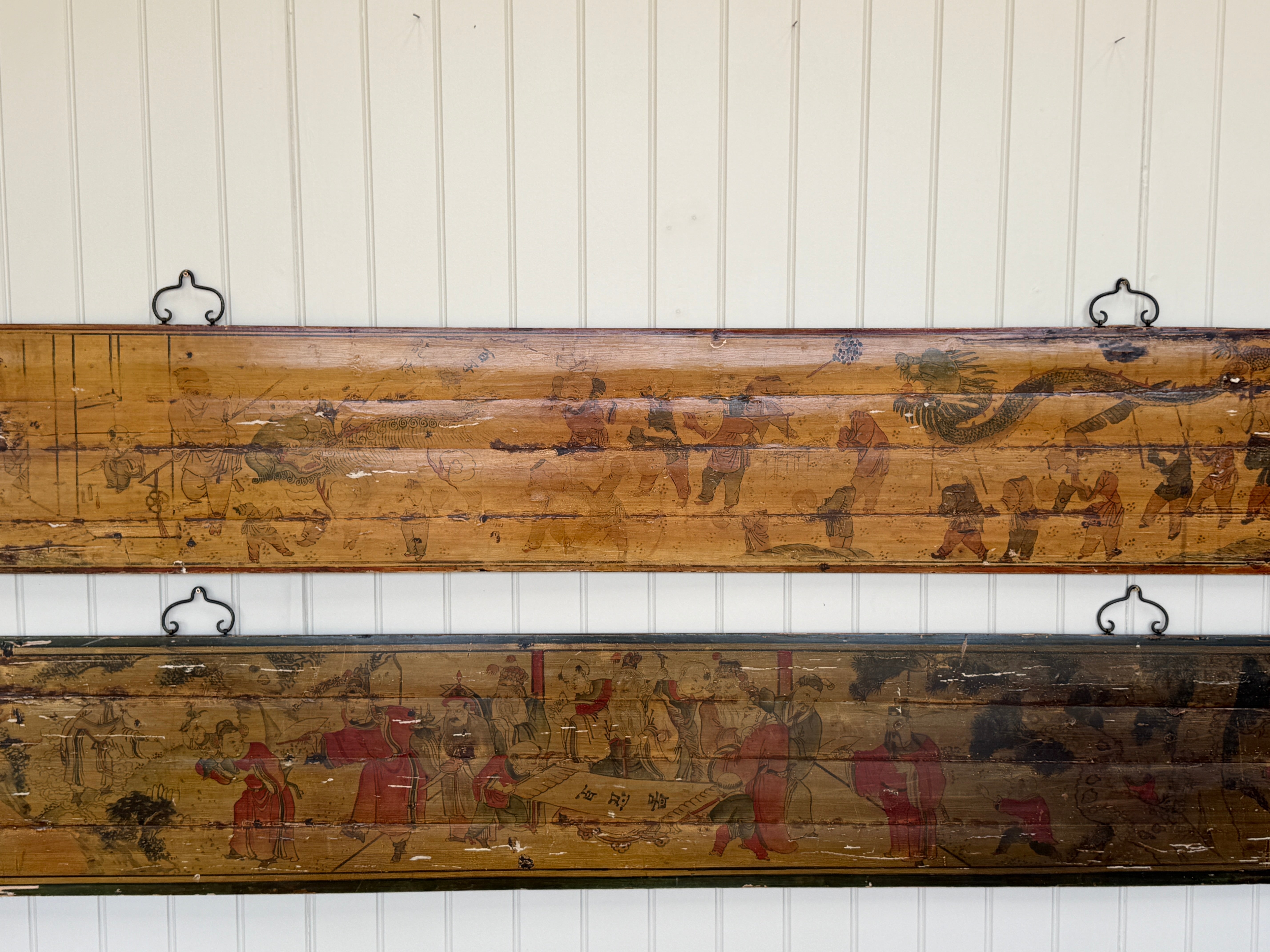 A Pair of Chinese Painted Pine Bed Canopy Panels