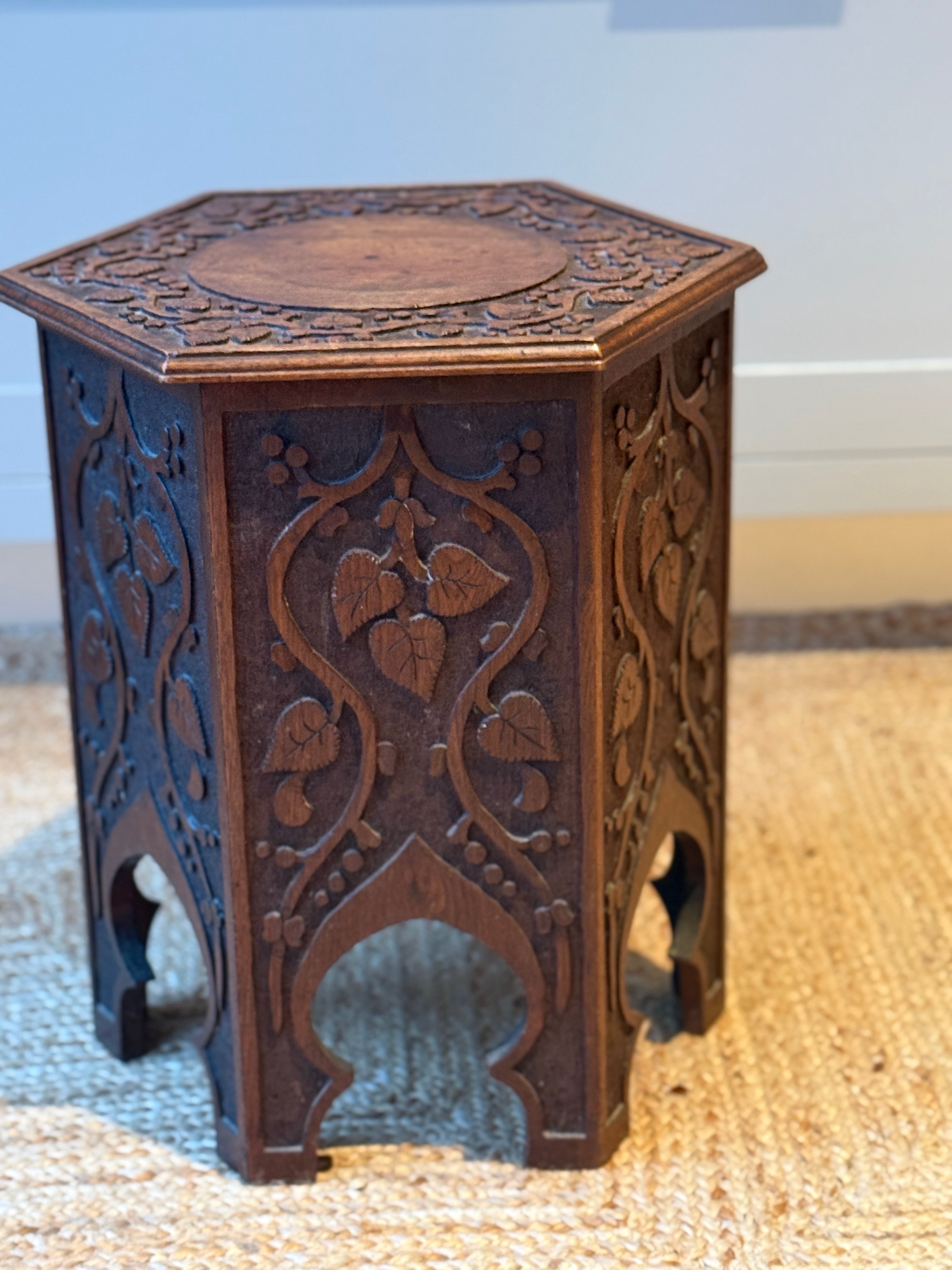 Carved Walnut Mirhab table with internal storage