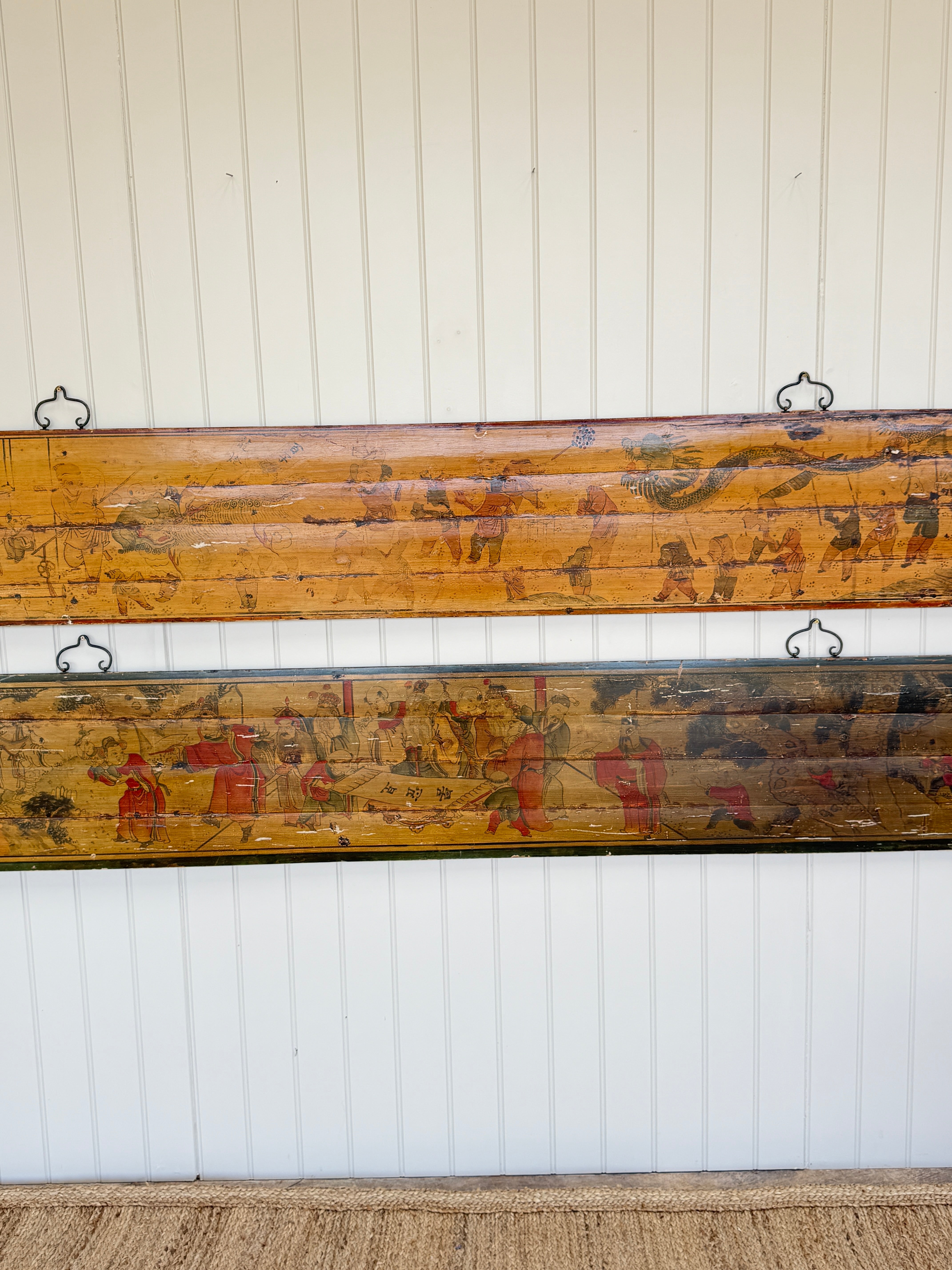 A Pair of Chinese Painted Pine Bed Canopy Panels