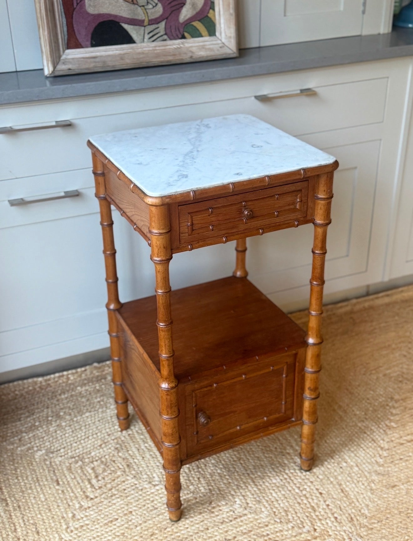 Faux Bamboo Bedside with White Marble Top