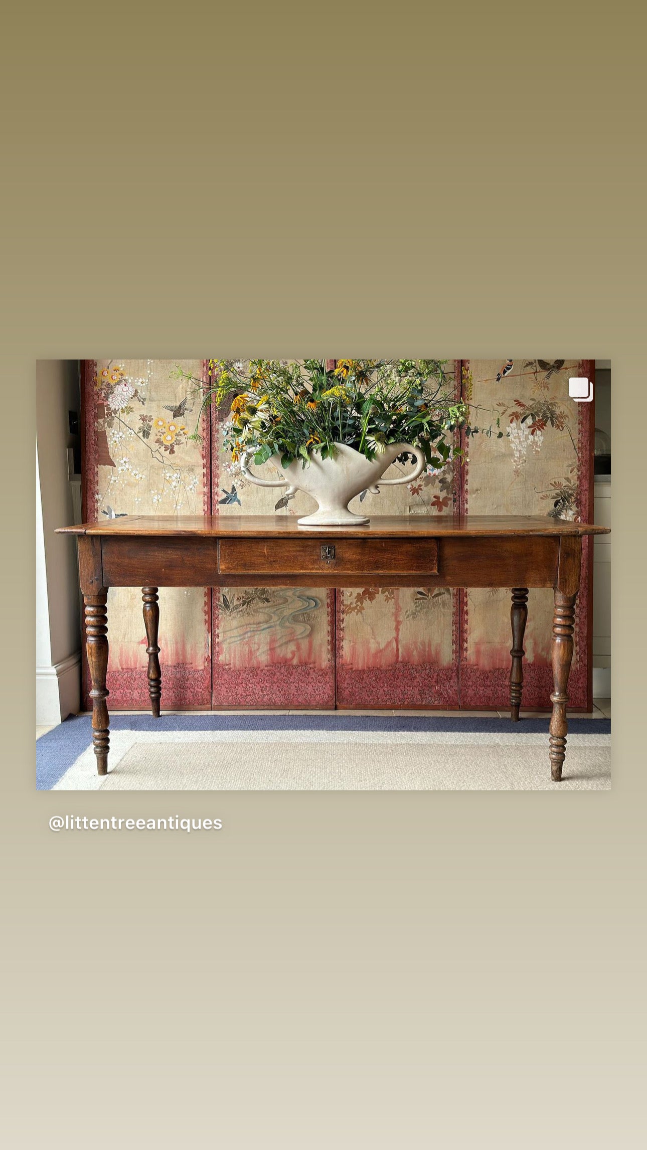 French Antique Pine Dining Table with drawer